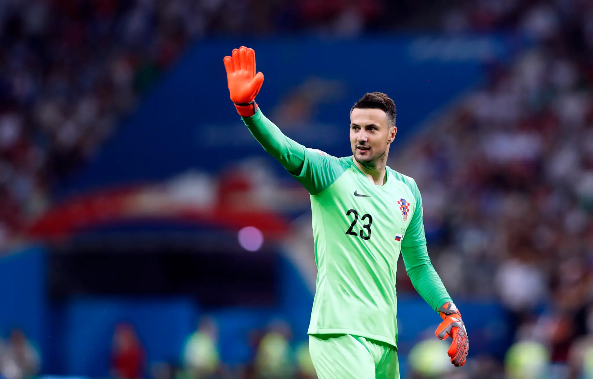 Chorvátsky brankár Danijel Subašič reaguje vo štvrťfinále MS 2018 proti Rusku.