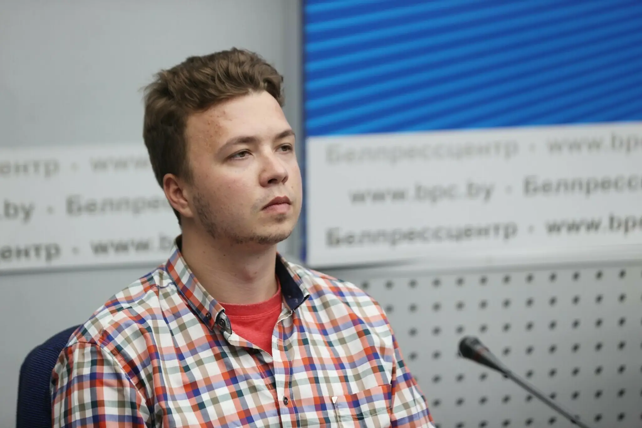Roman Pratasevič na tlačovej konferencii