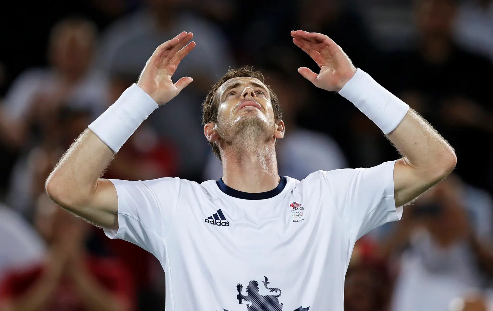 Andy Murray sa teší po výhre nad Argentínčanom Juanom Martinom del Potrom vo finále mužskej dvojhry na OH v Riu de Janeiro.