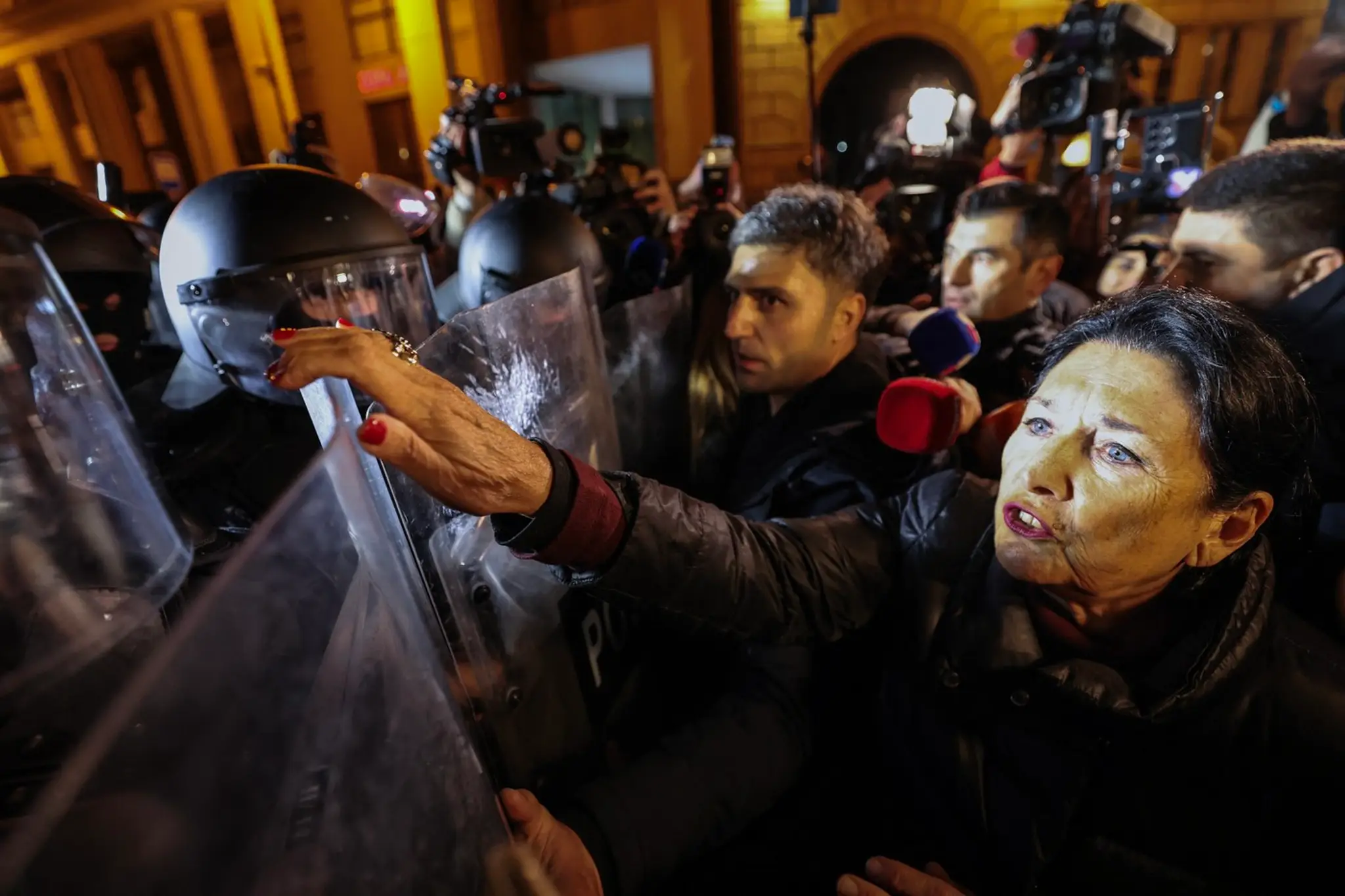 Gruzínska prezidentka Salome Zurabišviliová na protivládnej demonštrácii v Tbilisi.