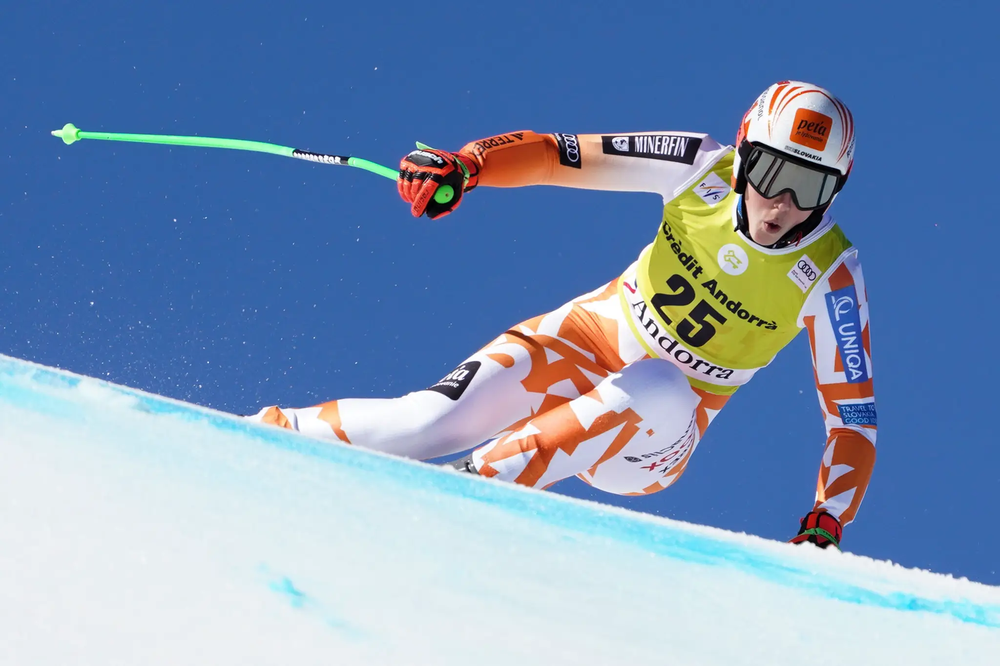 Na snímke slovenská lyžiarka Petra Vlhová v super-G žien v rámci finále Svetového pohára v alpskom lyžovaní v andorrskom Soldeu.