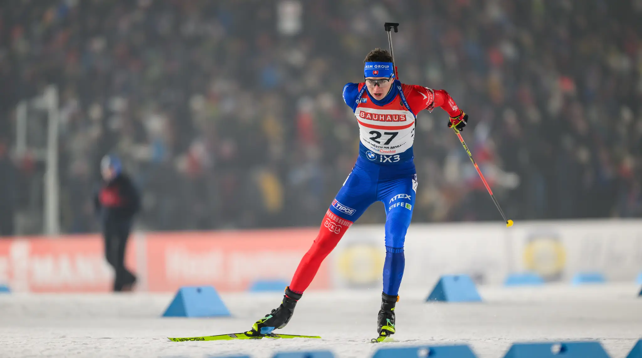 Slovenský biatlonista Jakub Borguľa počas skrátených vytrvalostných pretekov mužov na 15 km SP v biatlone v Novom Meste na Morave.