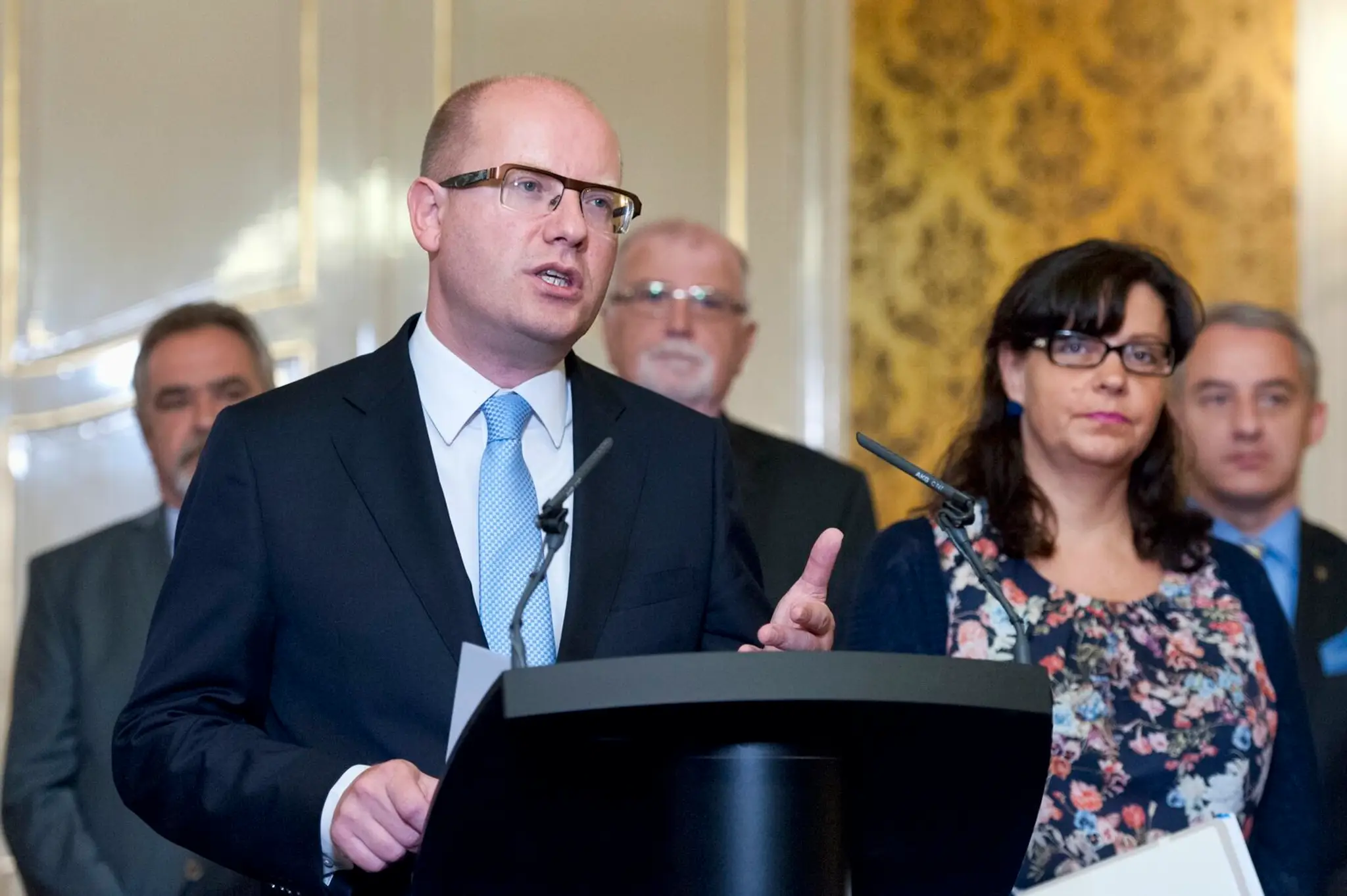 Český premiér Bohuslav Sobotka na tlačovej besede.
