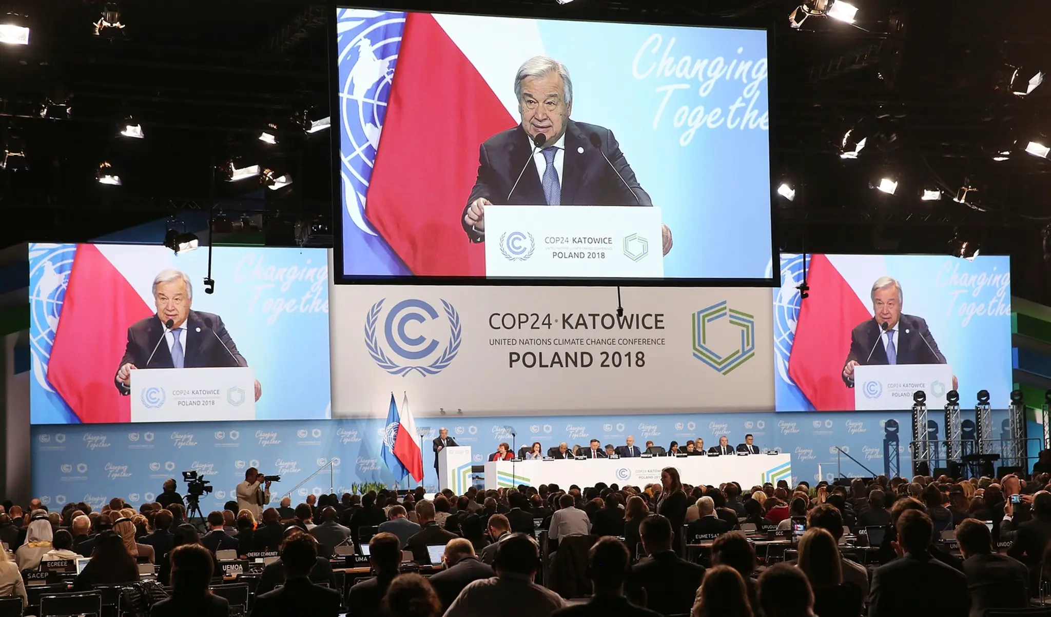 Generálny tajomník OSN António Guterres hovorí počas Konferencie OSN o zmene klímy.