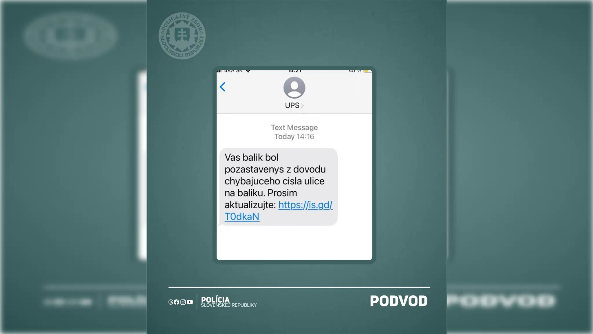 Podvodná SMS správa.
