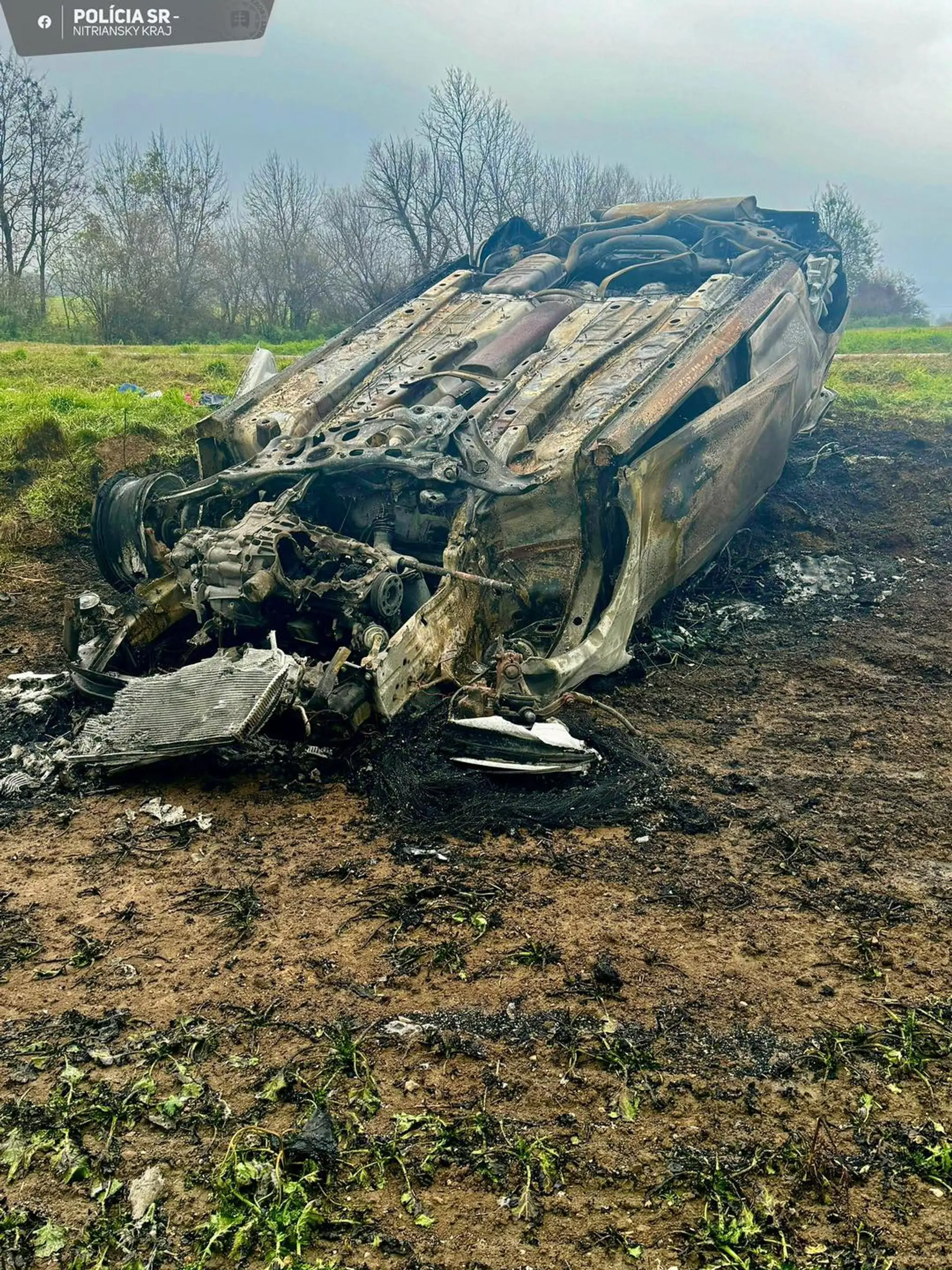 Auto po náraze zachvátili plamene.