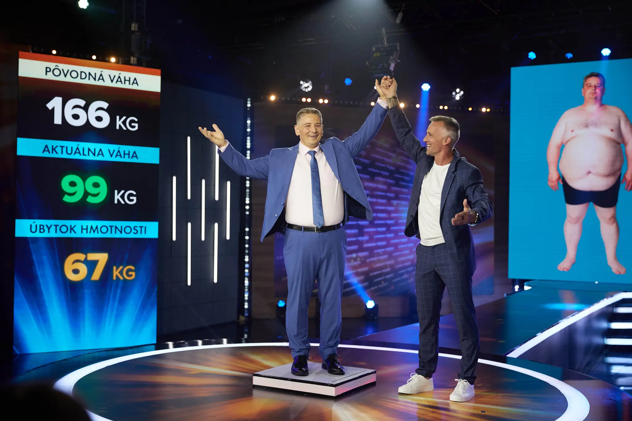 Pavol Kudroč a Maroš Molnár počas galavečera šou Extrémne premeny Slovensko: Druhá šanca na život