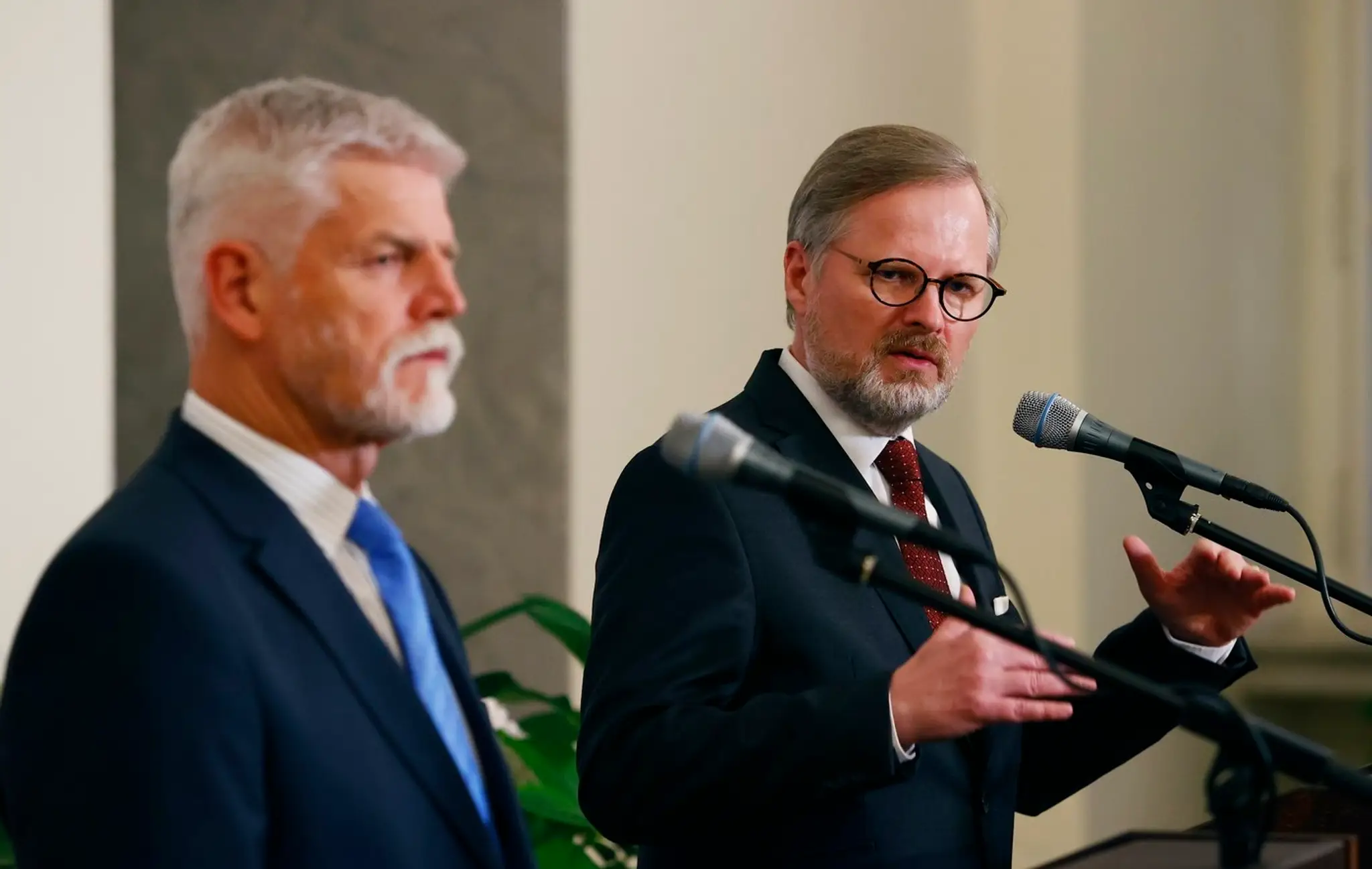 Prezident ČR Petr Pavel a český premiér Petr Fiala.