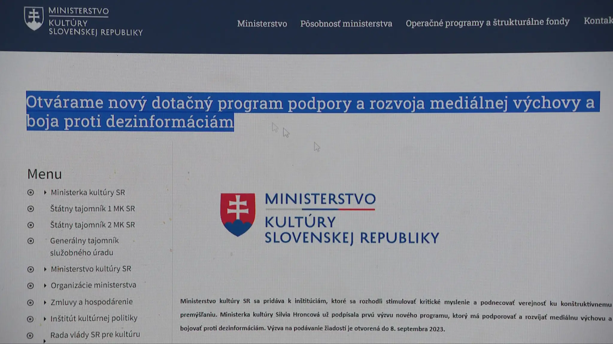 Výzva rezortu.