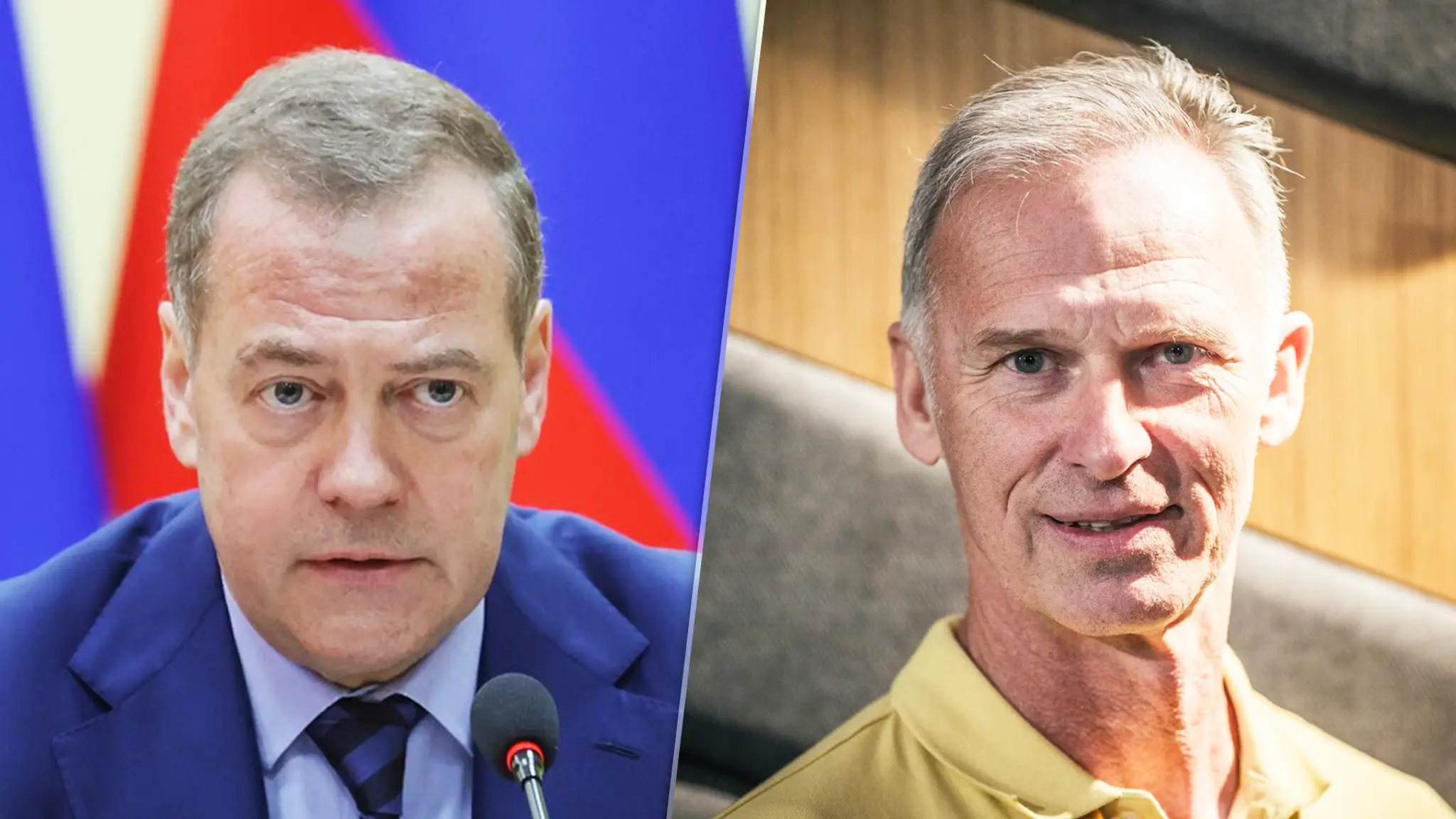 Dmitrij Medvedev a Dominik Hašek.