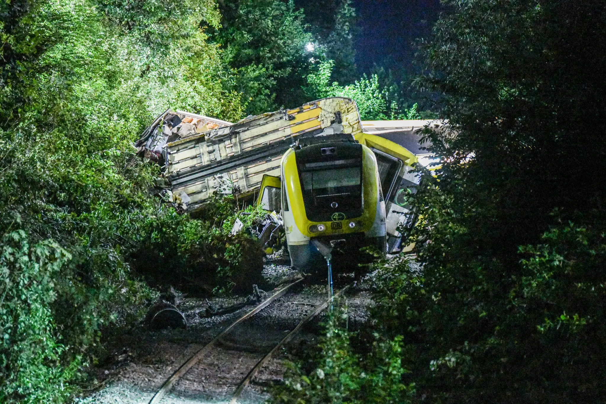 Na snímke vykoľajený vlak na železničnej trati neďaleko nemeckého mesta Riedlingen.