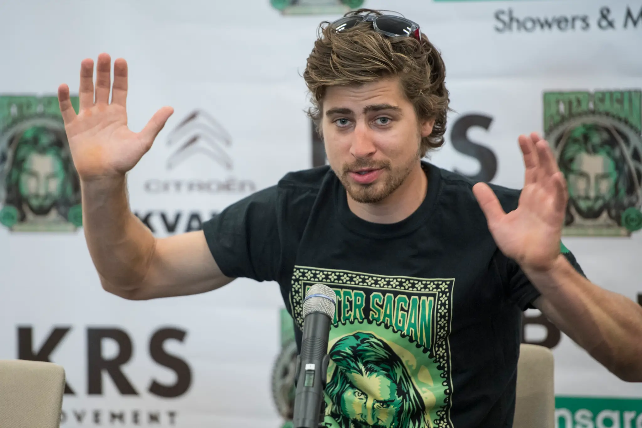 Peter Sagan počas tlačovej konferencie v Šamoríne.