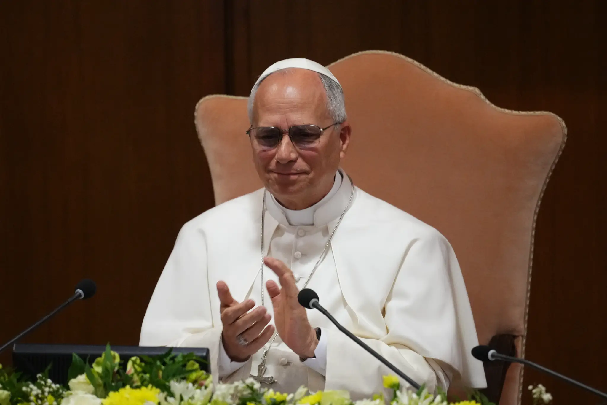 Pápež Lev XIV. počas prezentácie prvej encyliky svojho pontifikátu s názvom Magnifica Humanitas.