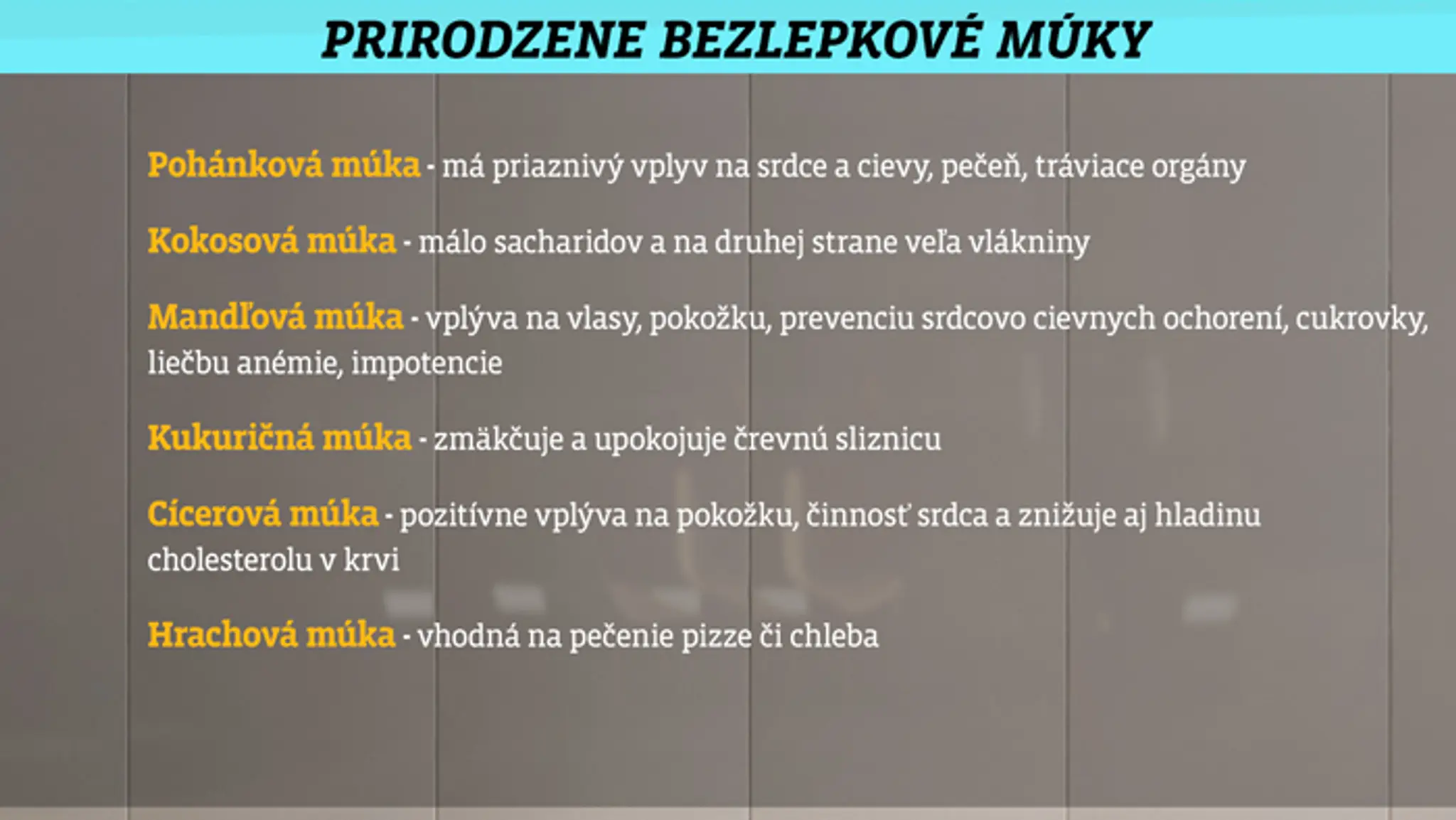 Prirodzené bezlepkové múky.