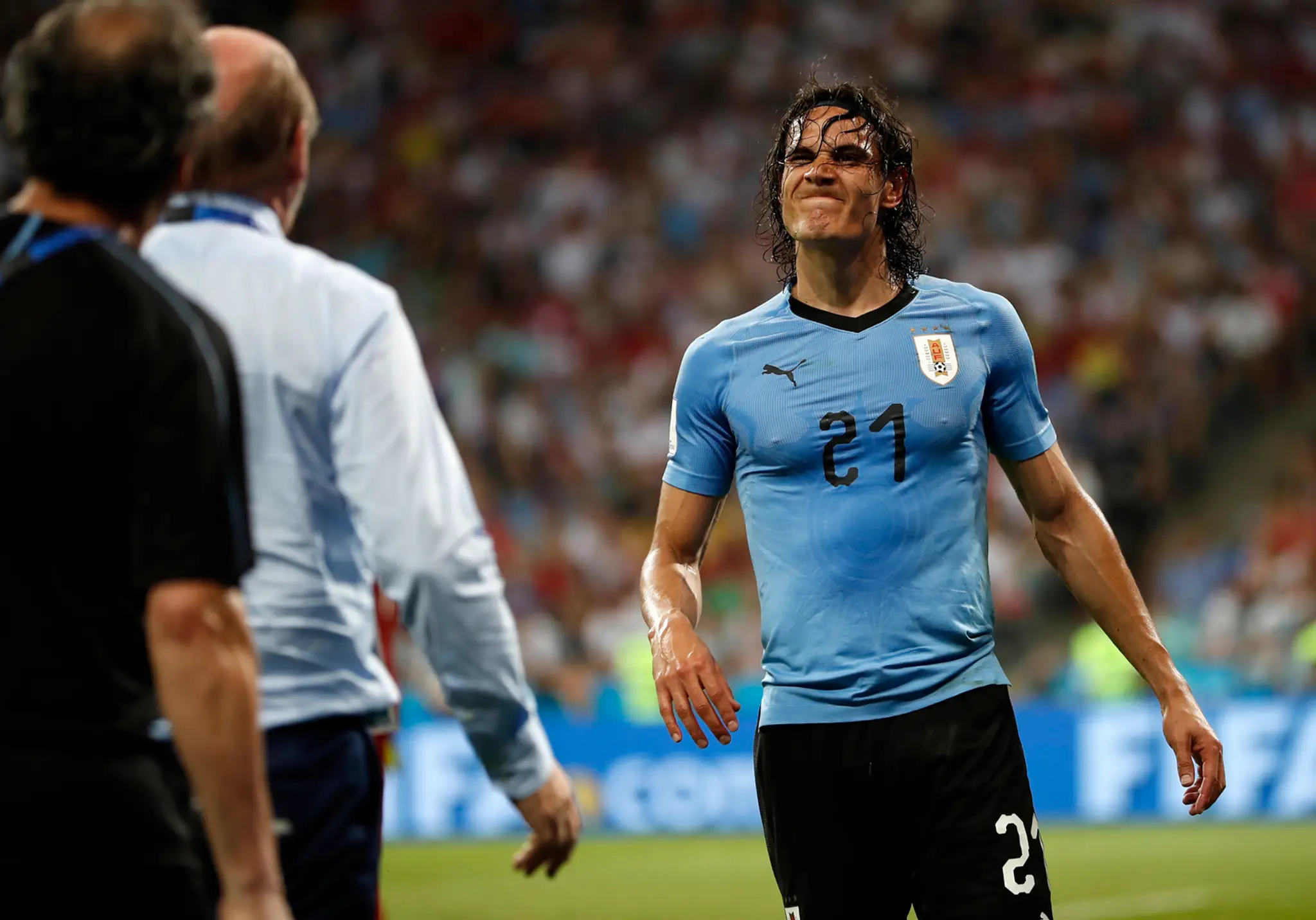 Uruguajčan Edinson Cavani v dueli MS 2018 proti Portugalsku.