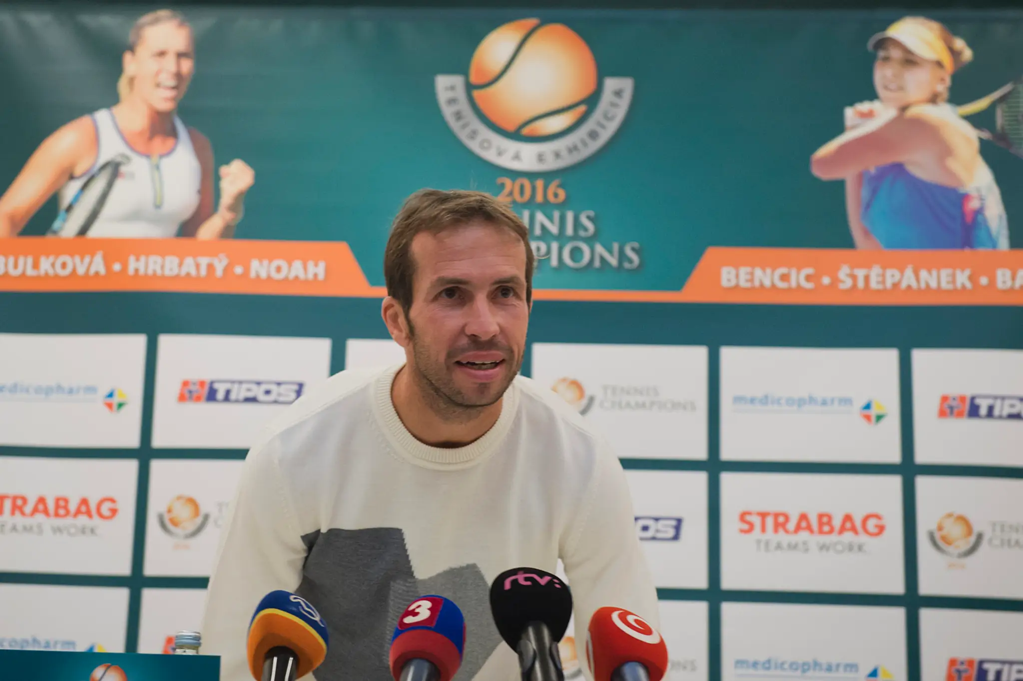 Český tenista Radek Štěpánek počas tlačovej konferencie k IX. ročníku tenisovej exhibície TENNIS CHAMPIONS.