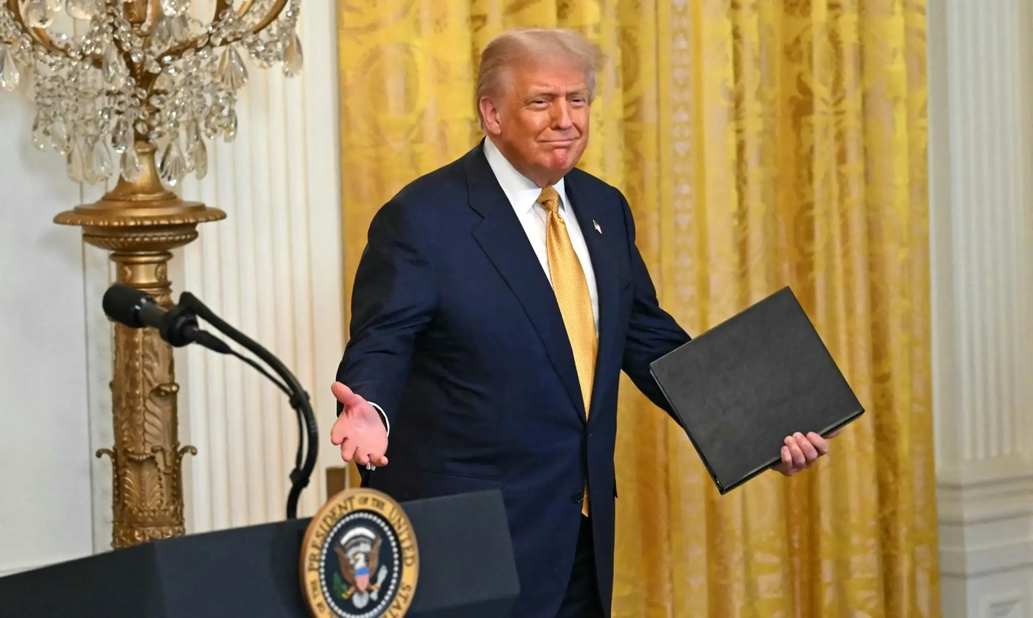 Donald Trump počas prejavu na podujatí v Bielom dome, na ktorom sa zúčastnili republikánski spojenci z Kongresu a jeho kabinetu.