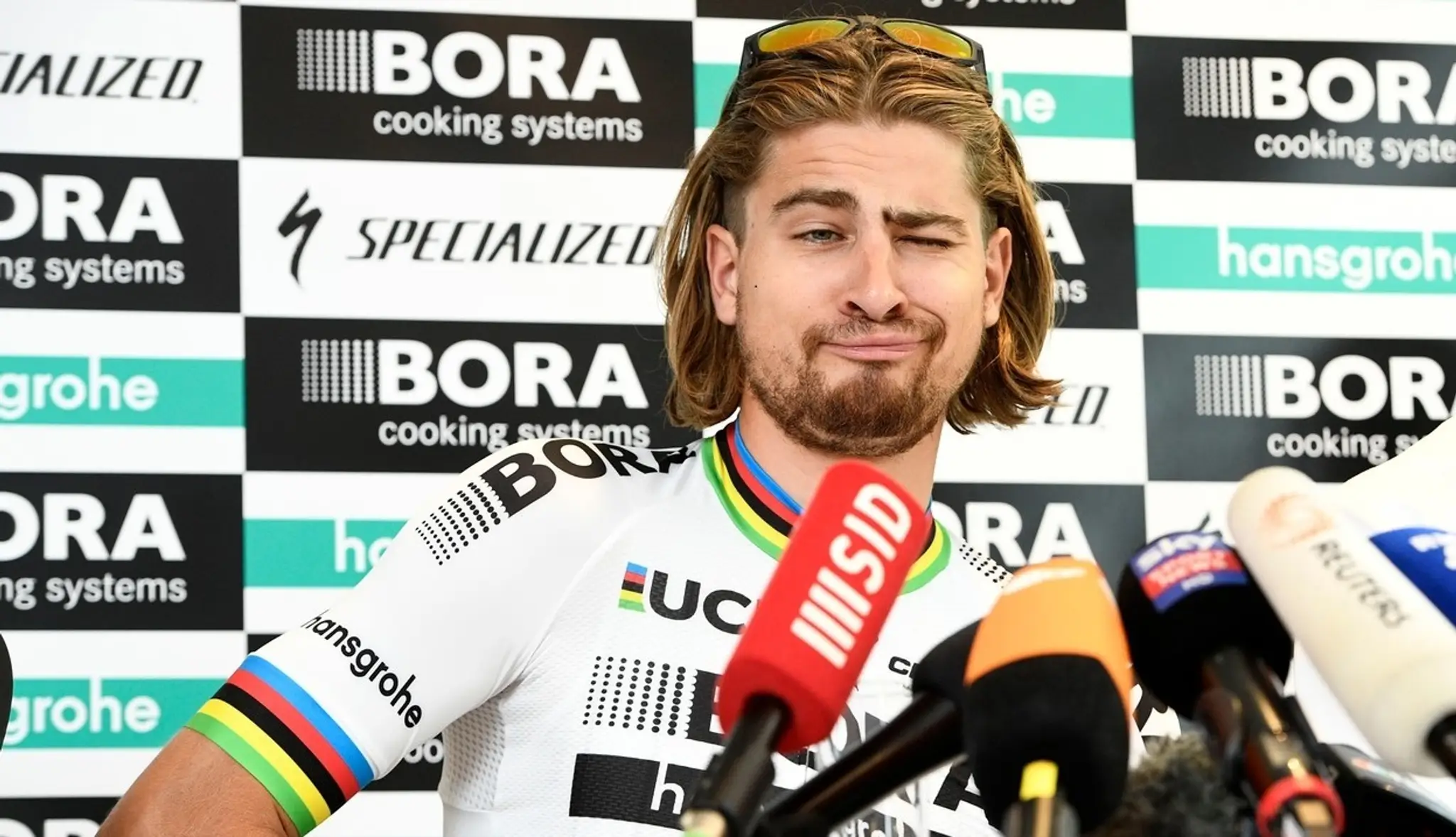 Peter Sagan počas tlačovej besedy.