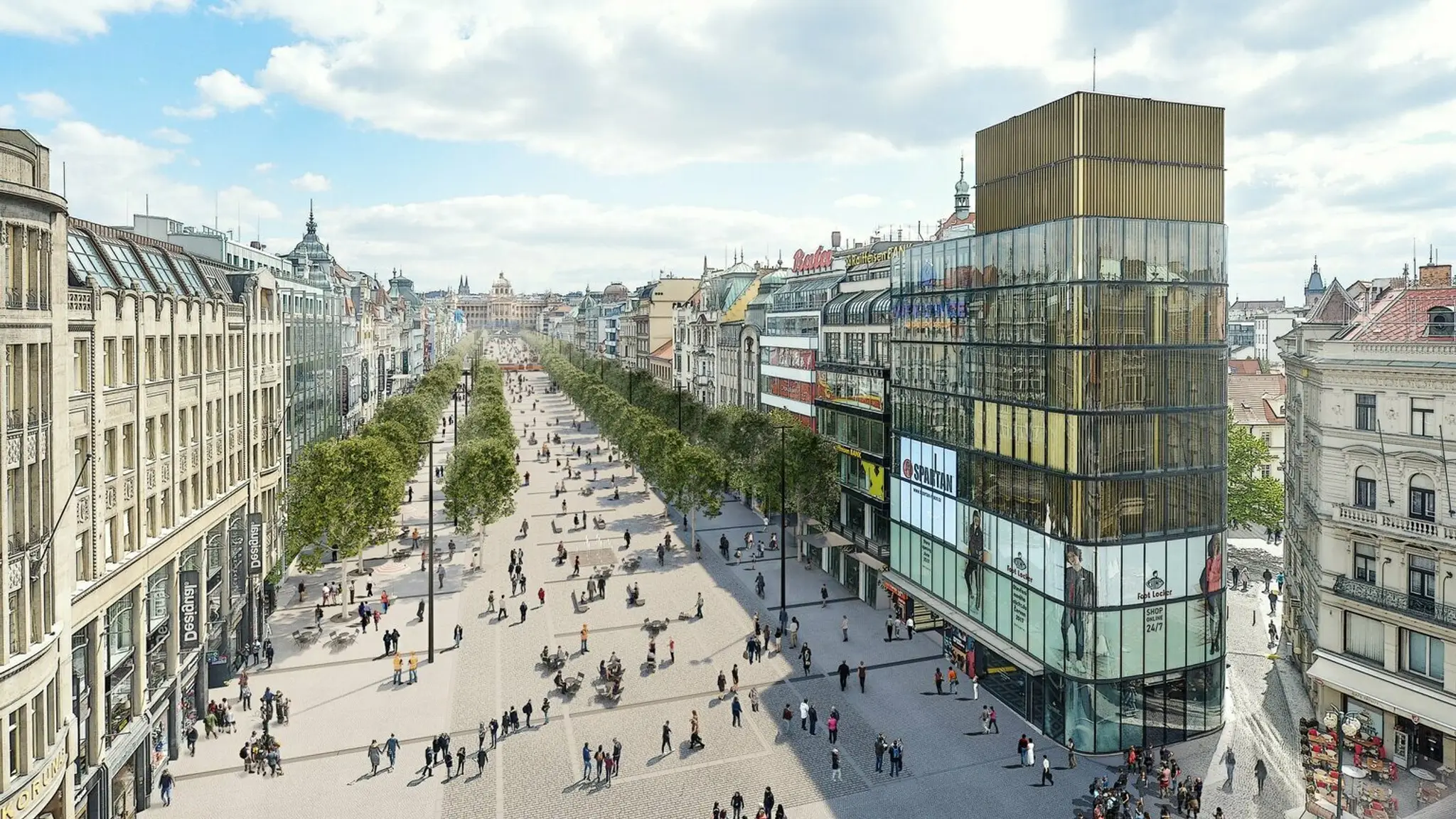 Vizualizácia Václavského námestia po revitalizácii.