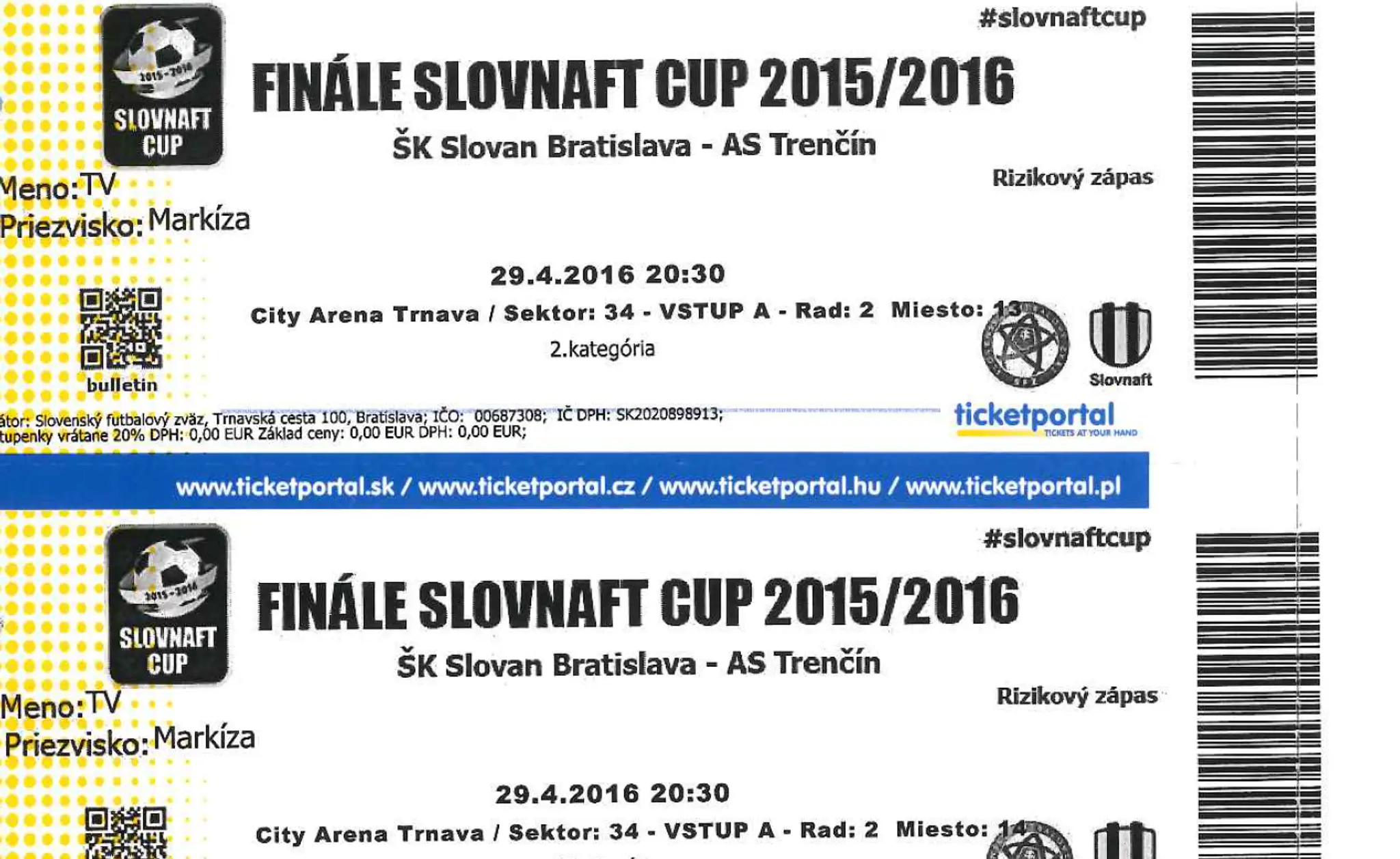Lístky na finále Slovnaft Cupu