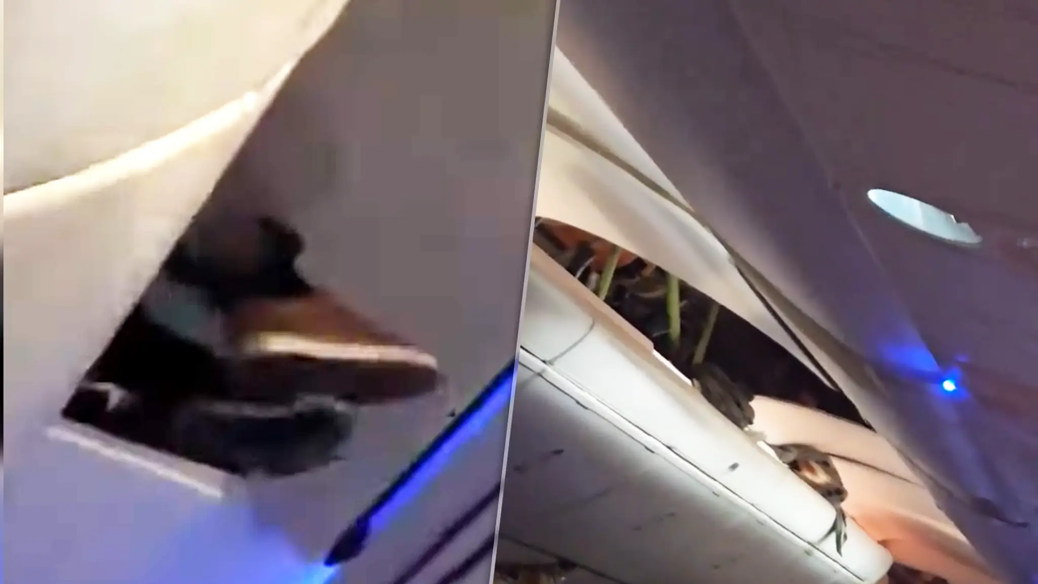 Koláž situácií v lietadle po turbulenciách.