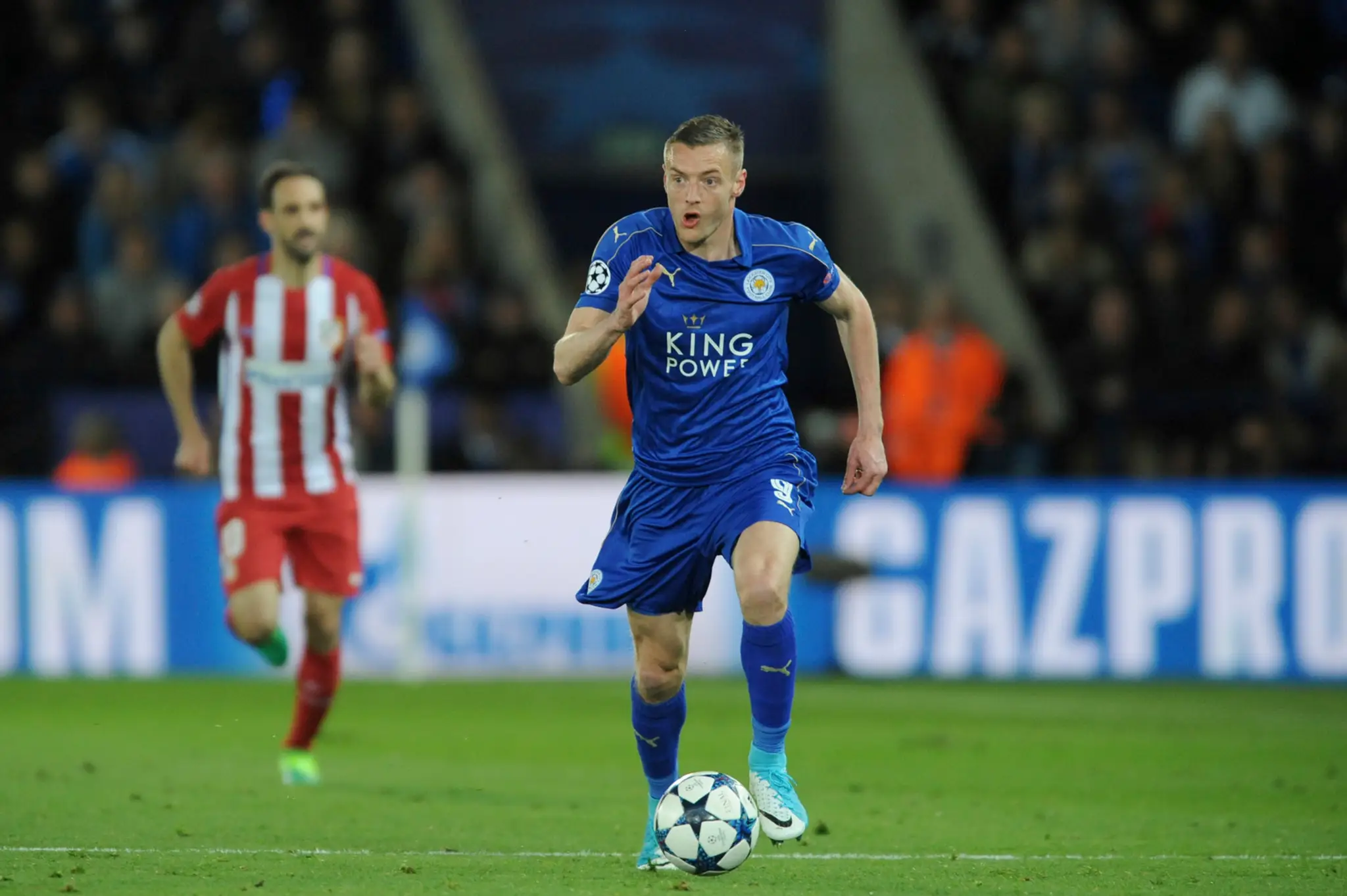 Útočník Leicestru Jamie Vardy v odvetnom štvrťfinálovom dueli LM proti Atléticu.
