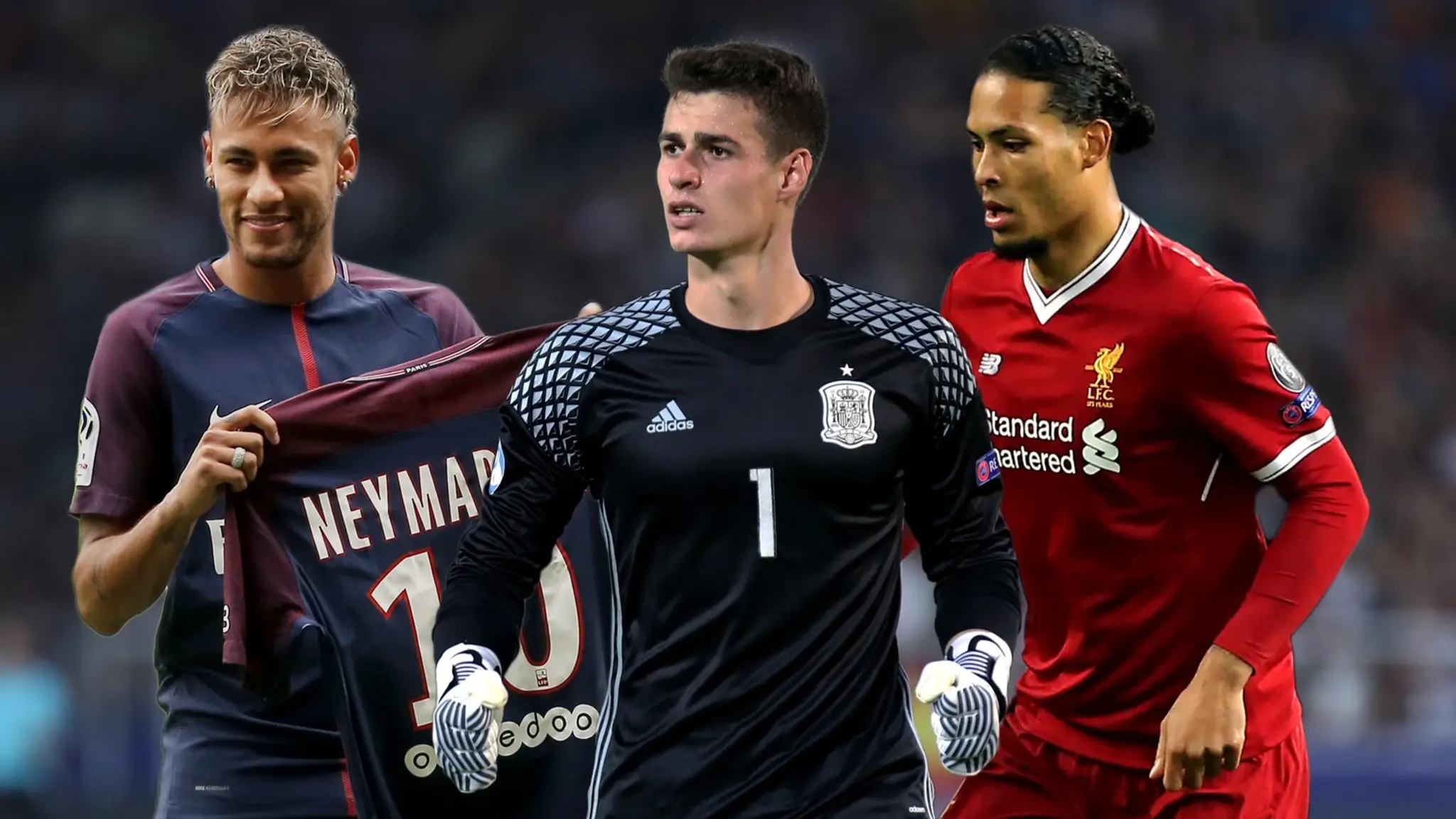 Neymar, Kepa Arrizabalaga a Virgil Van Dijk.