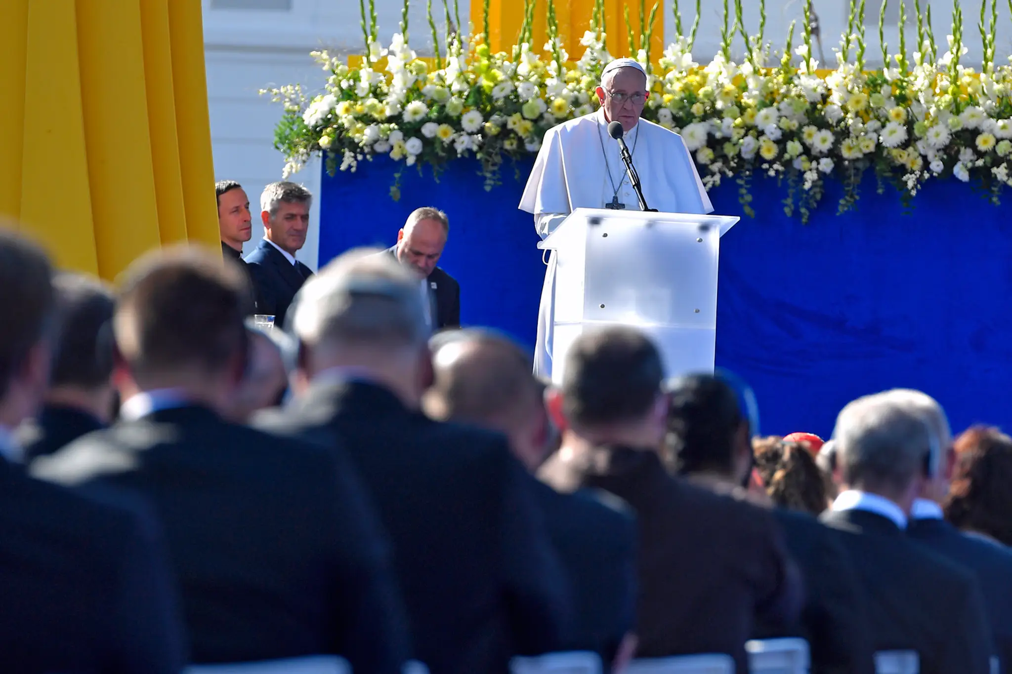 Pápež František počas príhovoru.