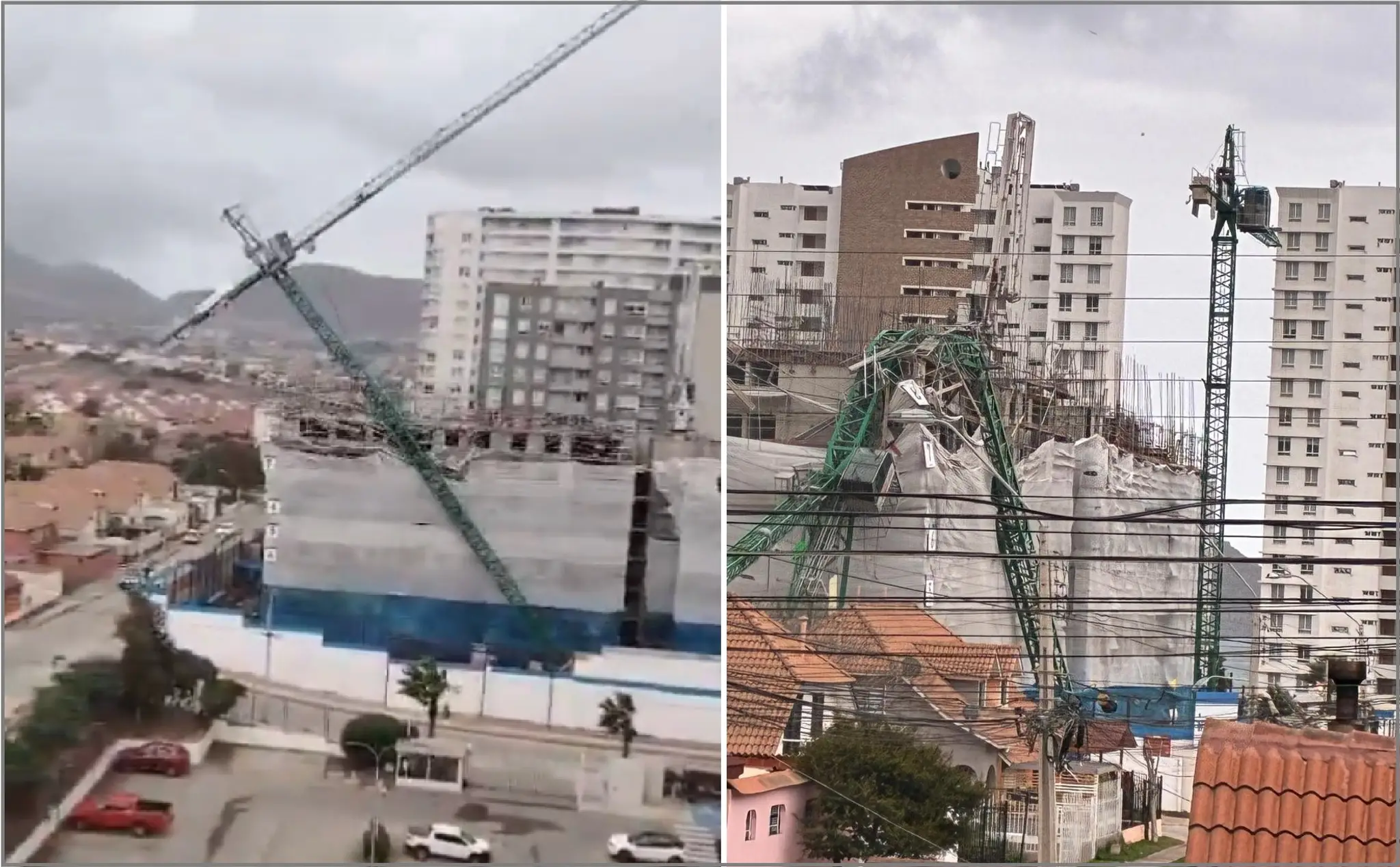 Zrútenie žeriava v čilskom meste.