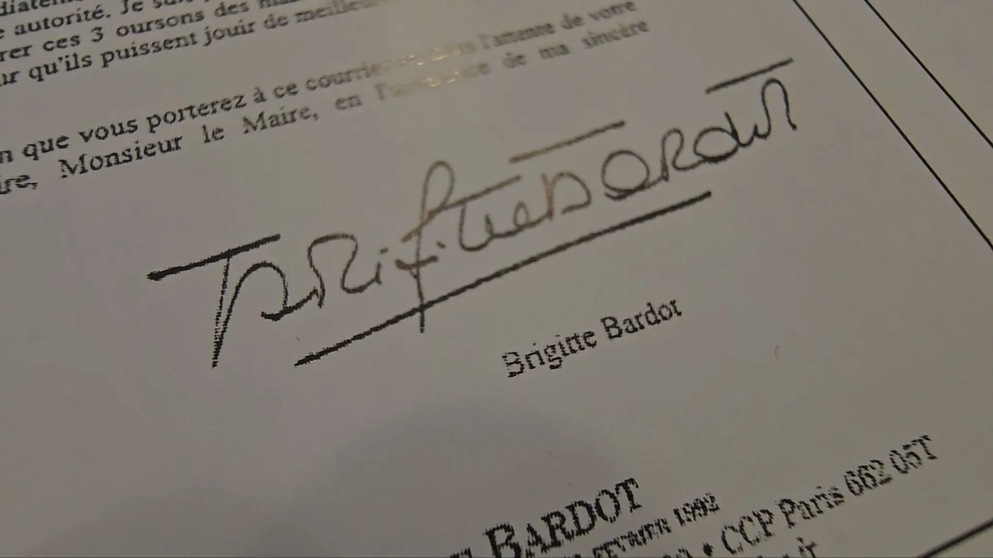 List Brigitte Bardotovej Rudolfovi Schusterovi