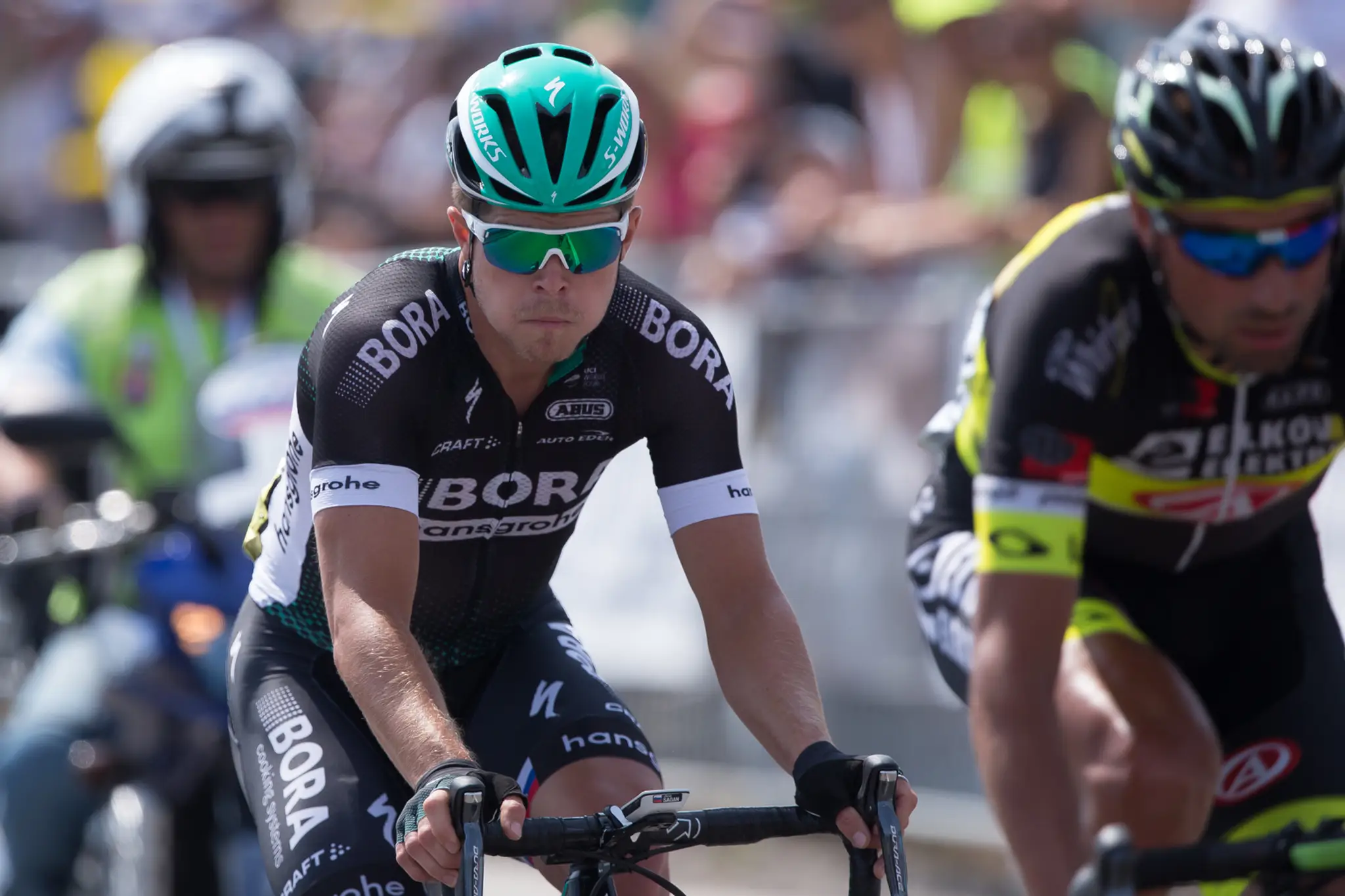 Juraj Sagan (Bora - Hansgrohe)  počas spoločných Majstrovstiev Slovenskej a Českej republiky v cyklistike.