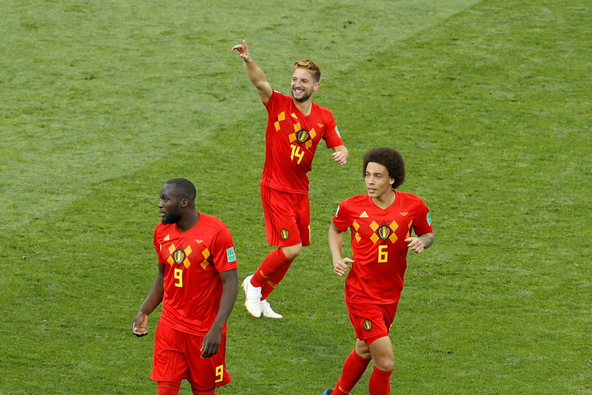 Belgičan Dries Kertens (hore) sa raduje z gólu v dueli proti Paname na MS 2018.