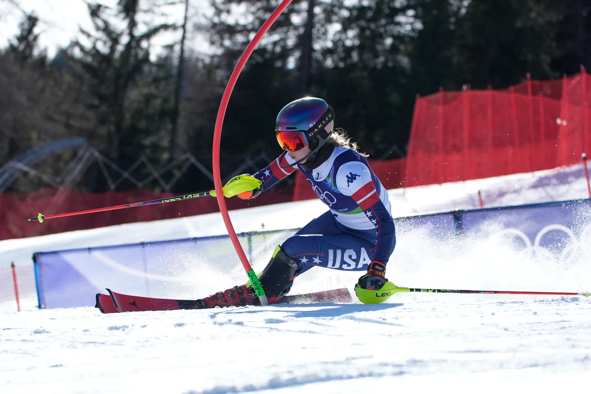 Americká lyžiarka Mikaela Shiffrinová počas 2. kola slalomu.