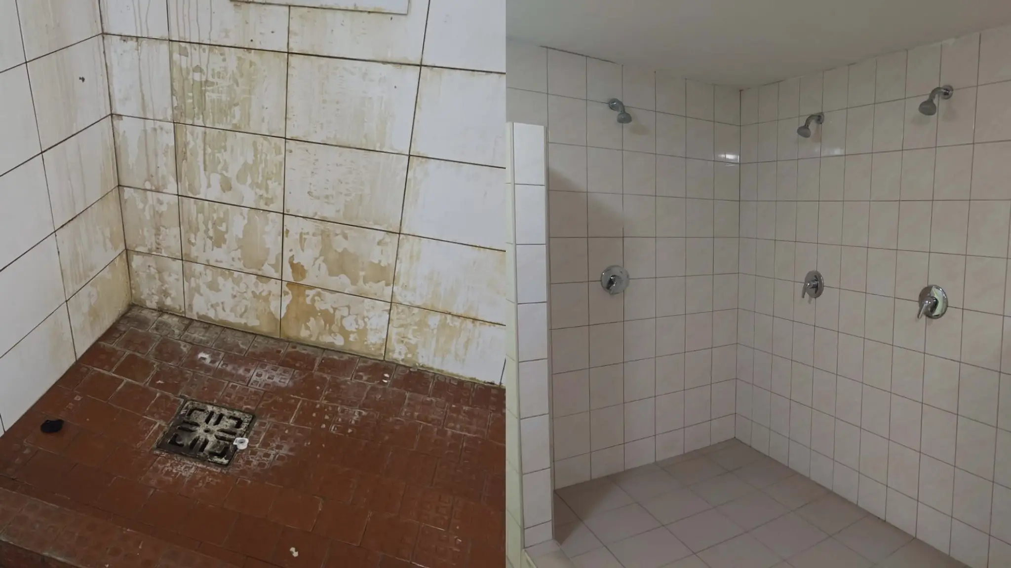 Záber poslanca Branislava Gigaca (naľavo), zábery ostatných priestorov spŕch (napravo).