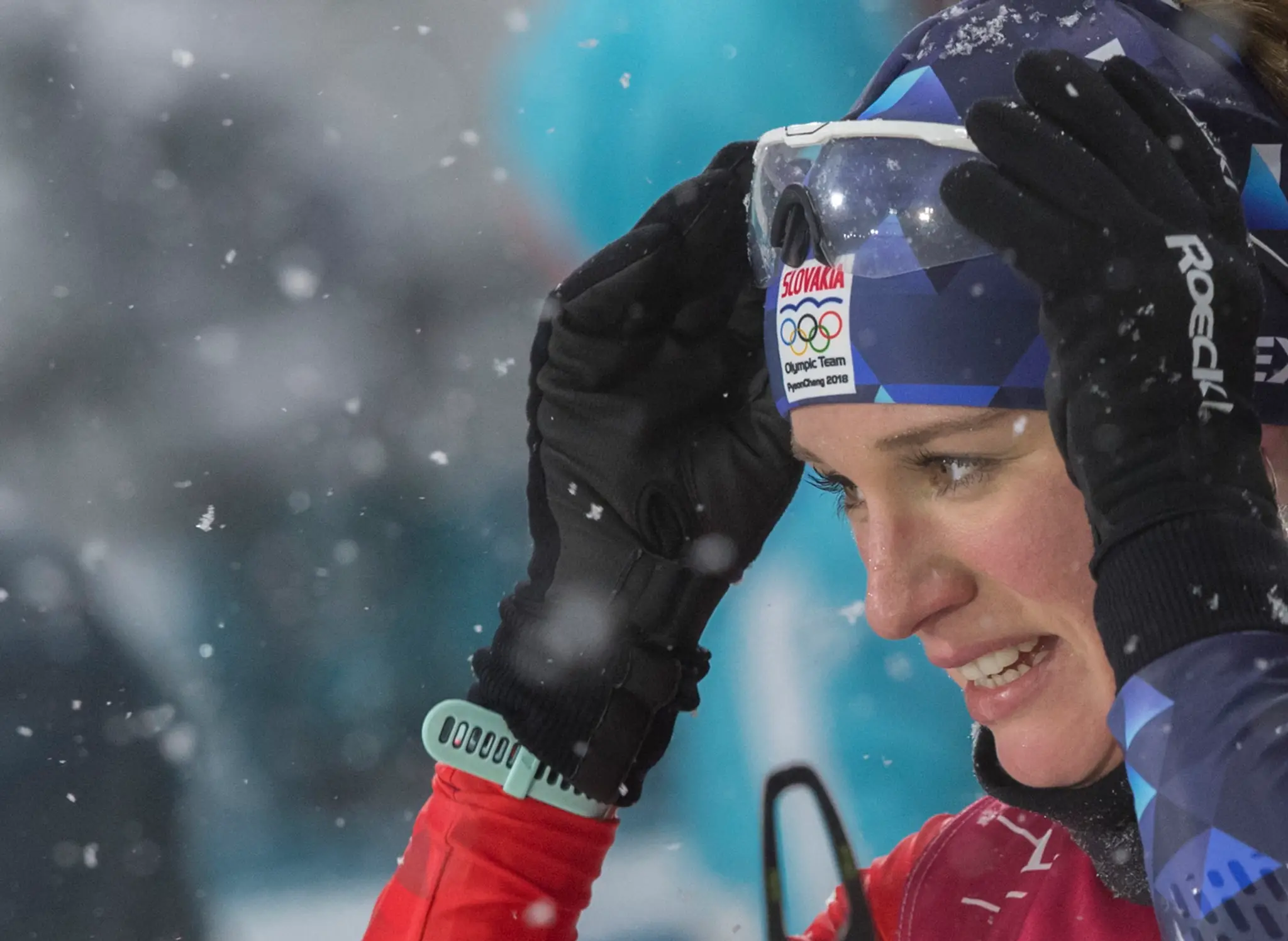 Na snímke slovenská biatlonistka Paulína Fialková v cieli štafety žien na 4x6 km na ZOH v juhokórejskom Pjongčangu.