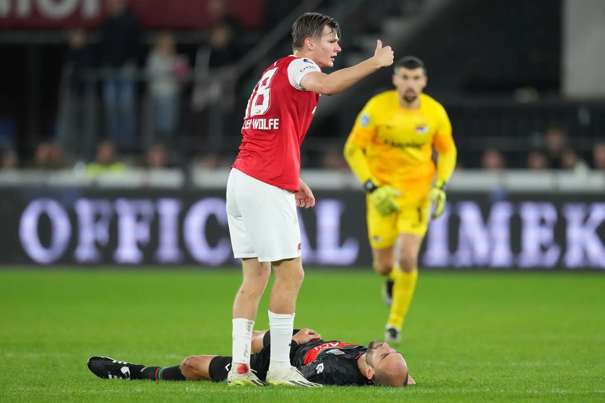 Bas Dost leží na trávniku.