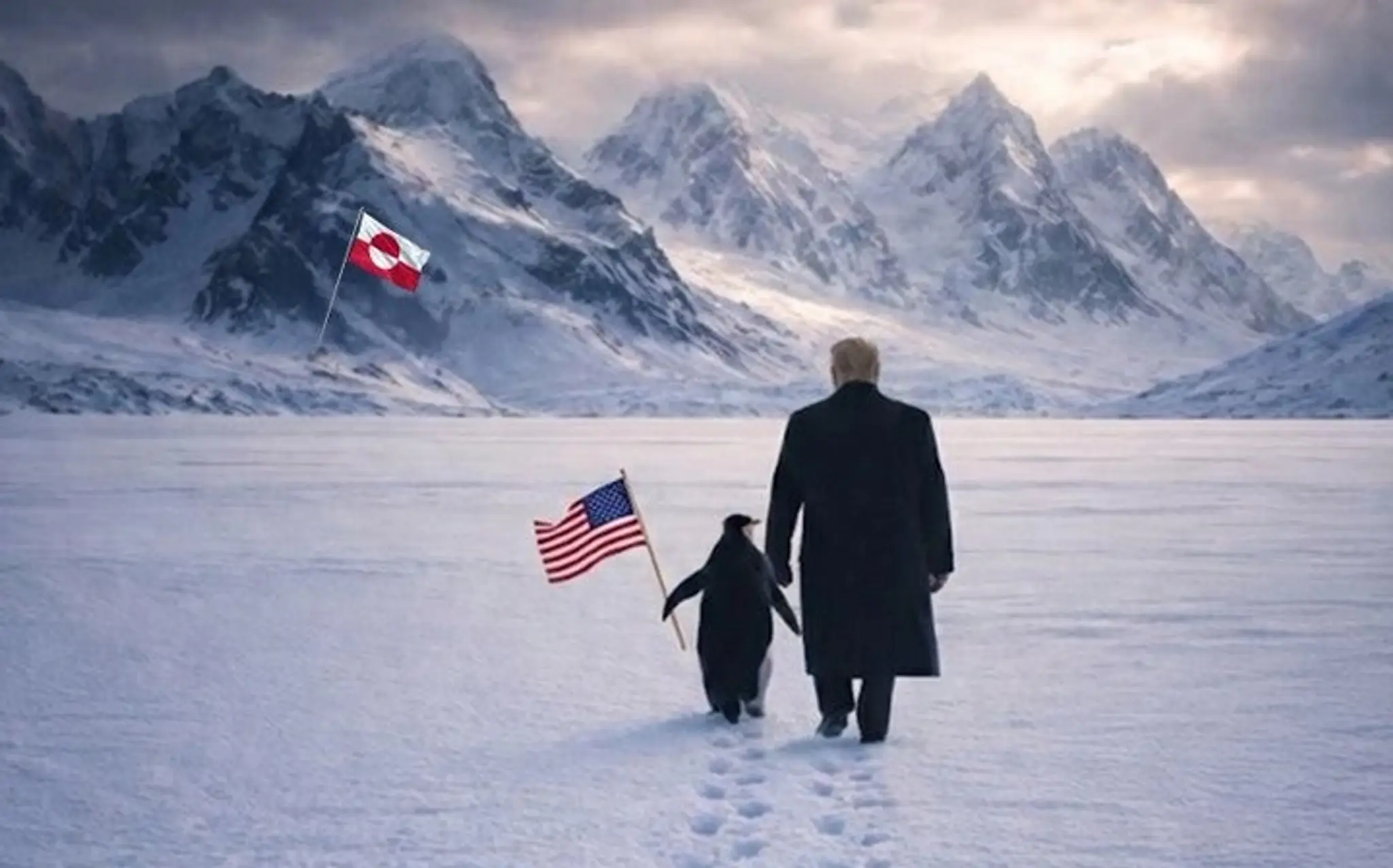 Obrázok vygenerovaný pomocou AI zachytáva Donalda Trumpa s tučniakom