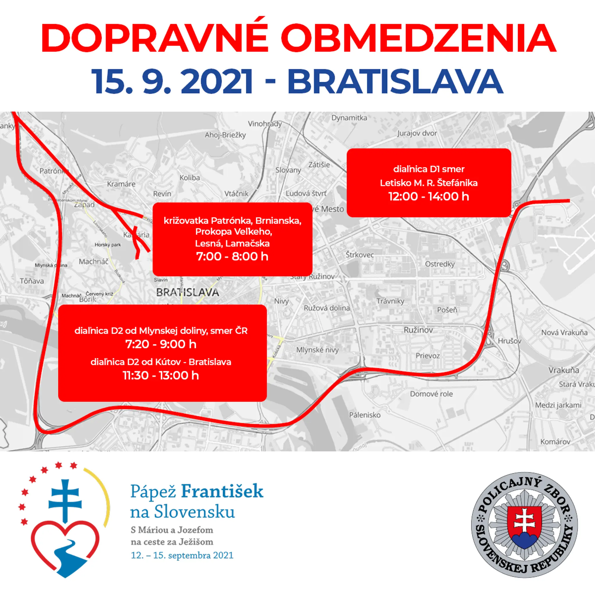Dopravné obmedzenia v Bratislave 15. septembra.