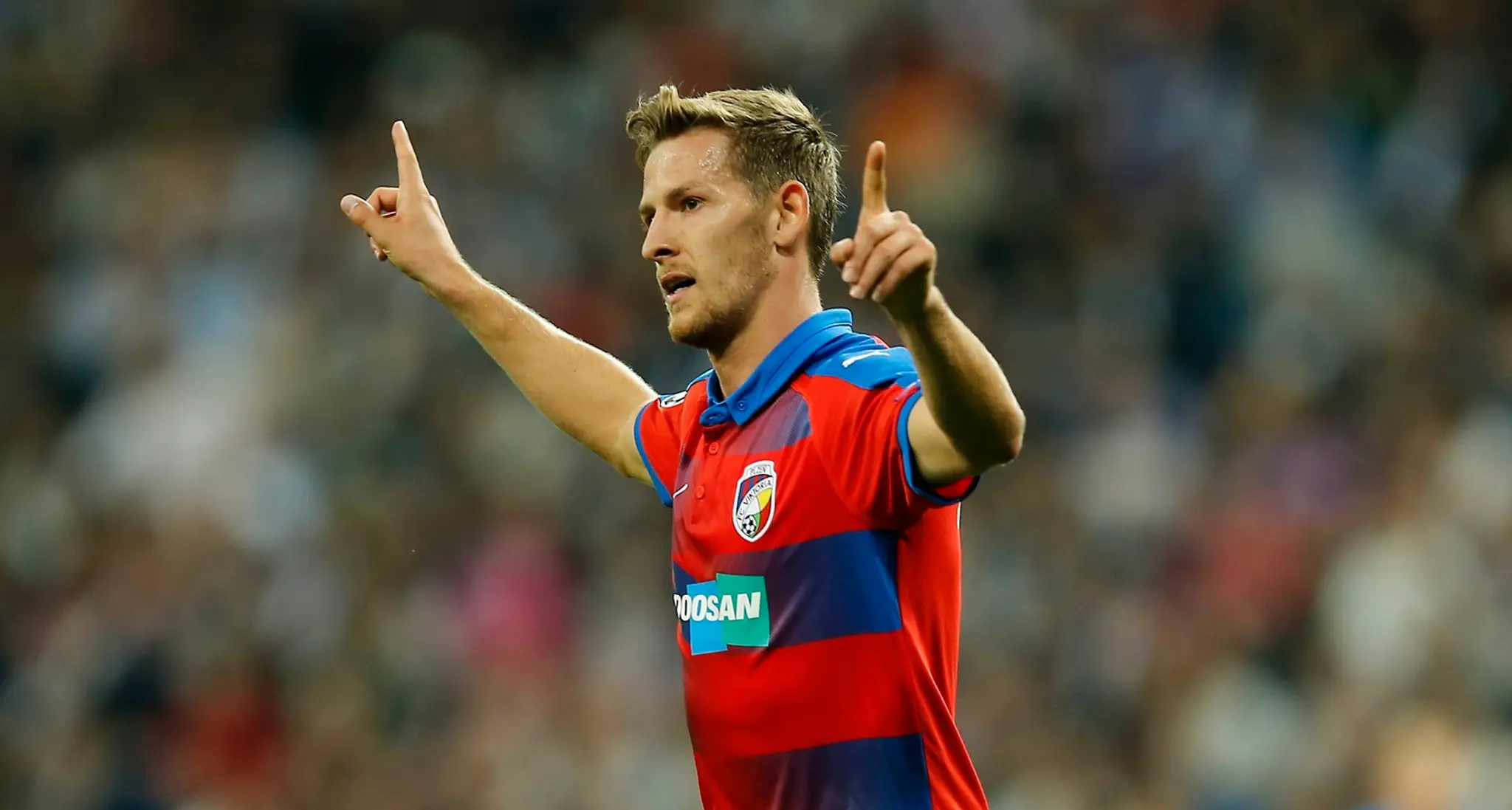 Patrik Hrošovský z Viktorie Plzeň sa raduje z gólu.