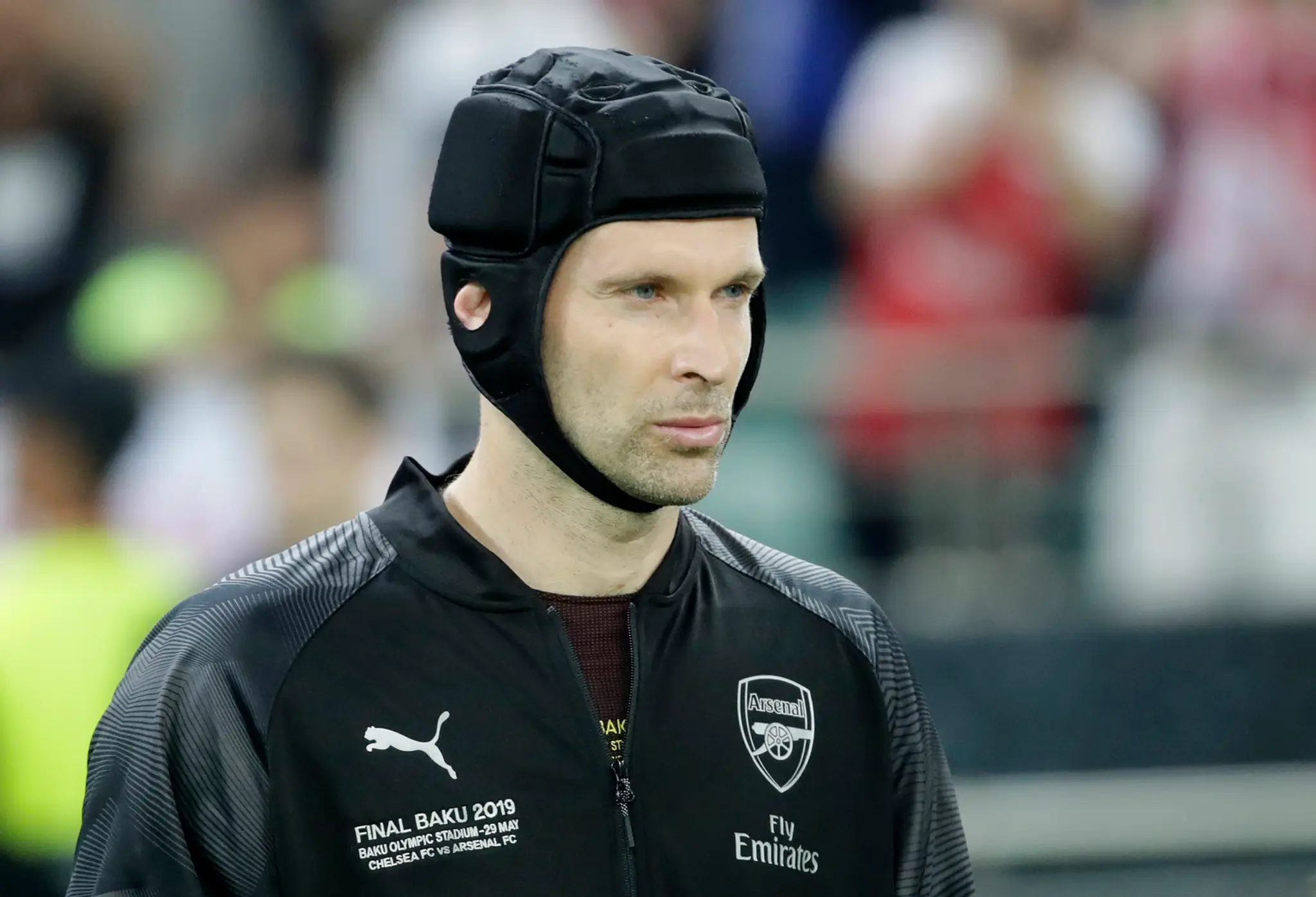 Petr Čech z Arsenalu vo finále Európskej ligy UEFA proti Chelsea.
