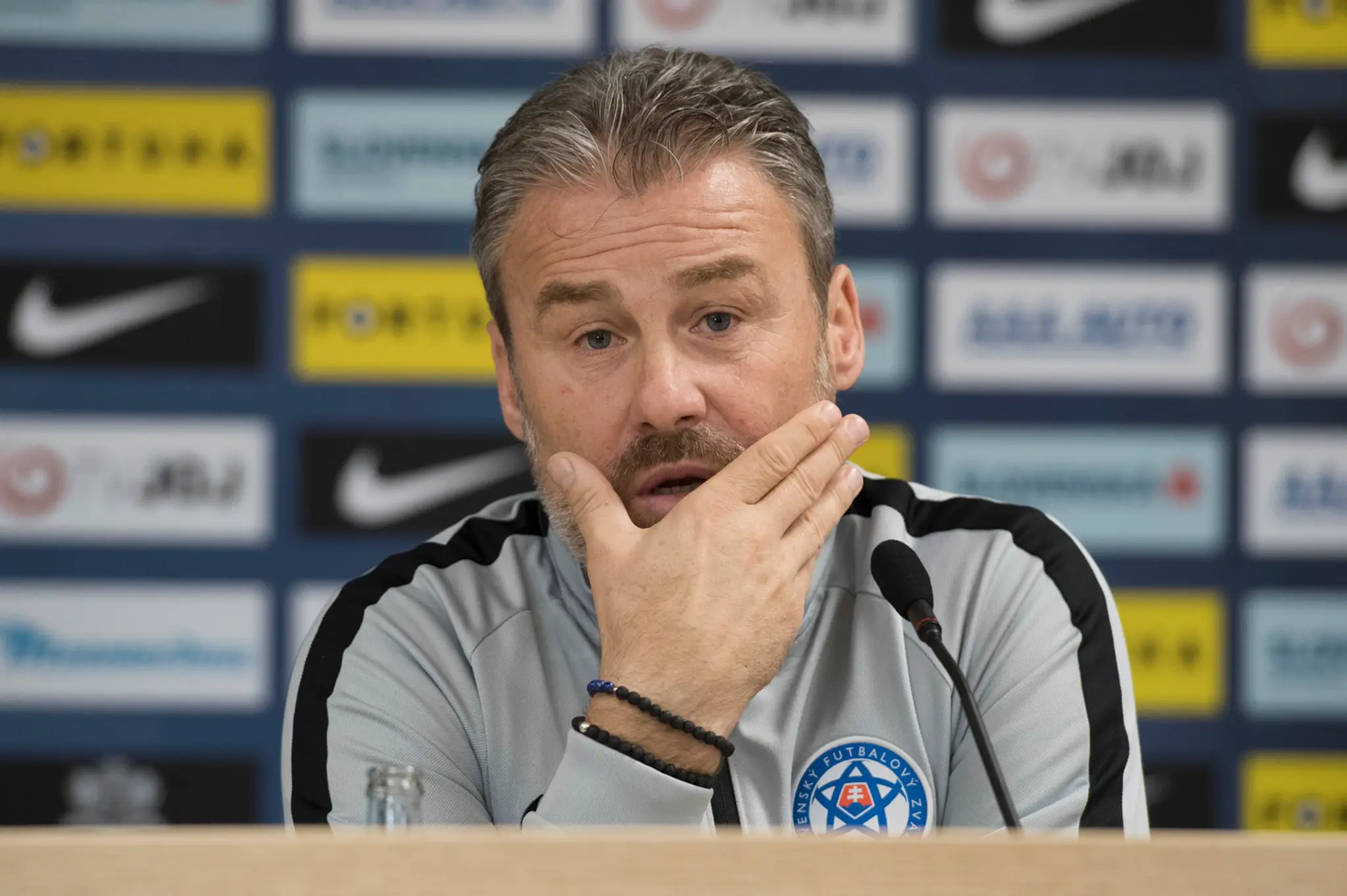 Tréner slovenskej futbalovej reprezentácie Pavel Hapal počas tlačovej konferencie k duelom Ligy národov s Českom a Ukrajinou.