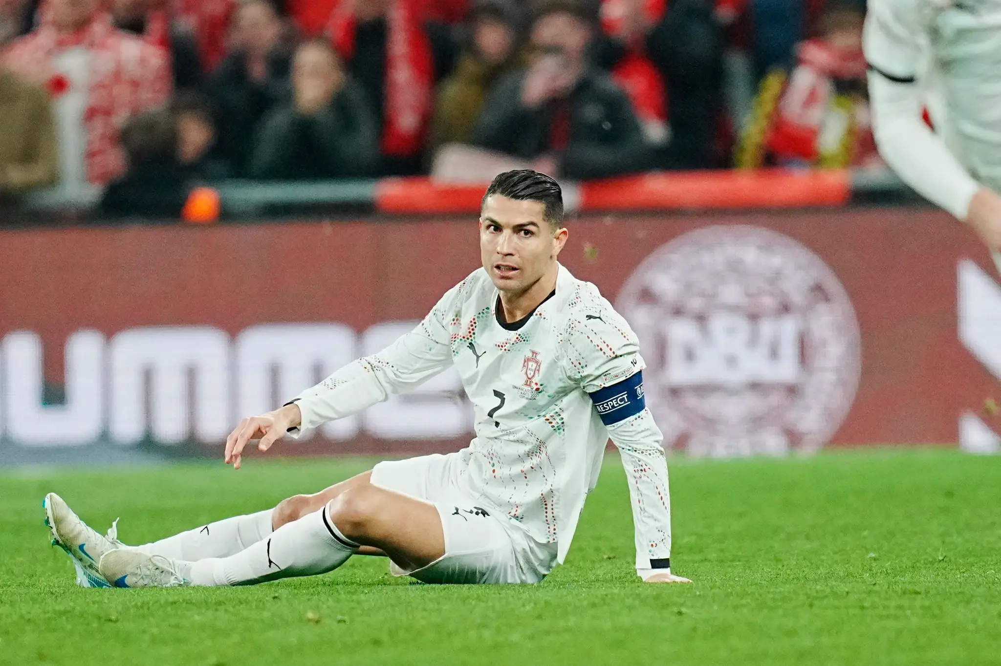 Cristiano Ronaldo v zápase s Dánskom