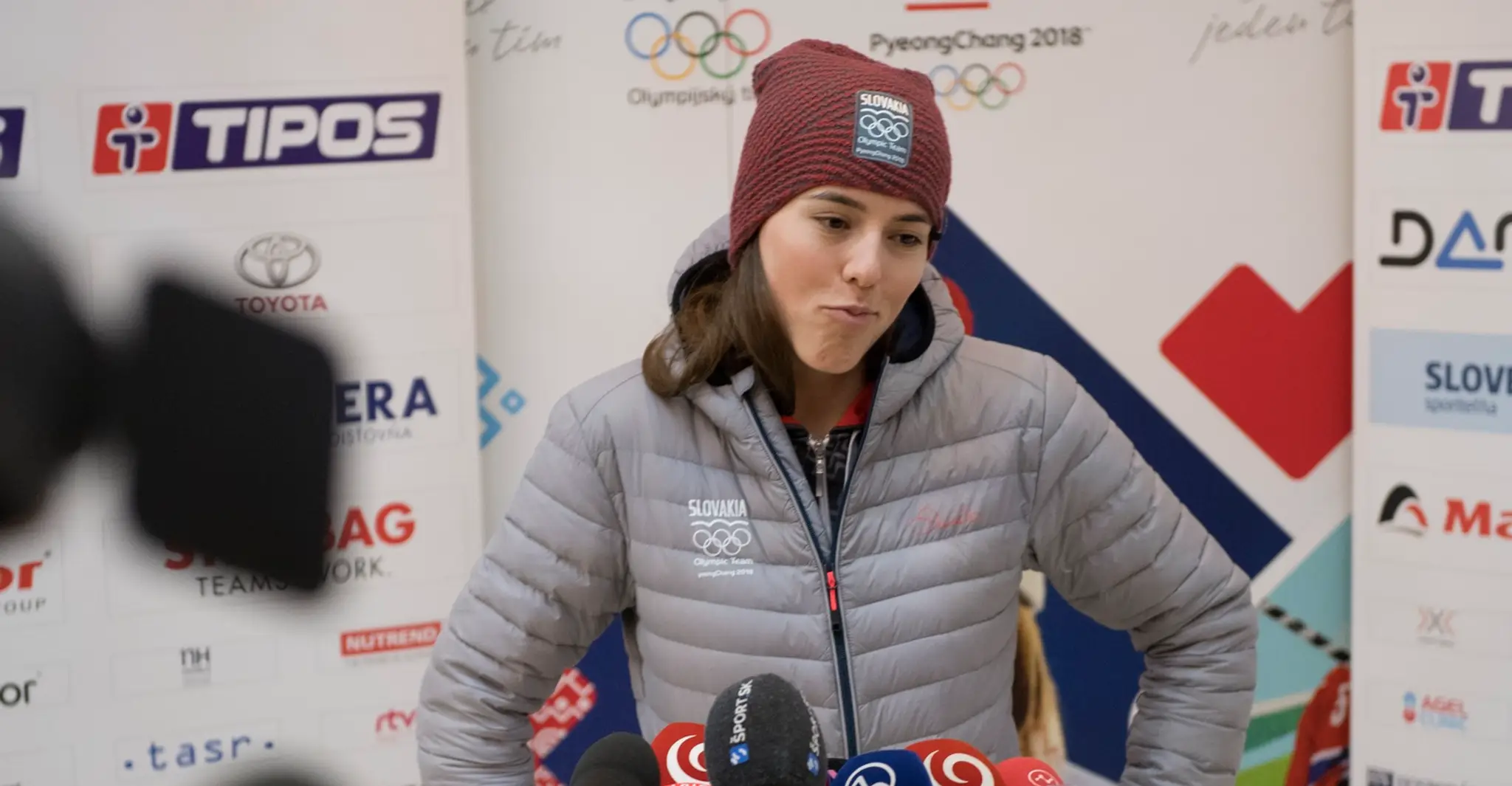 Petra Vlhová počas tlačovej konferencie po jej príchode zo ZOH 2018.