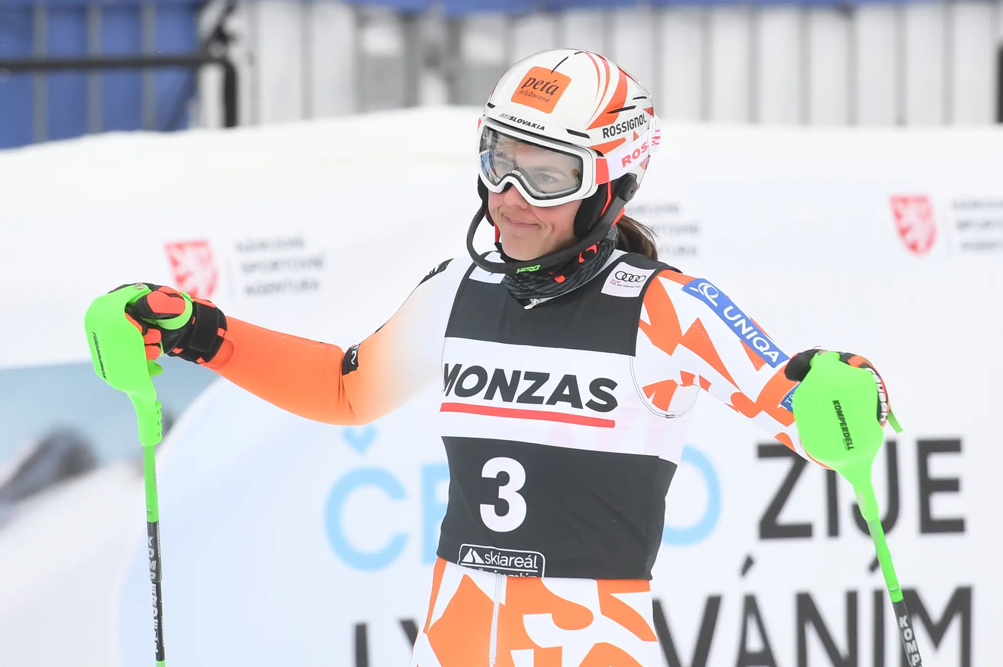 Petra Vlhová v cieli 2. kola slalomu SP v Špindlerovom Mlyne.