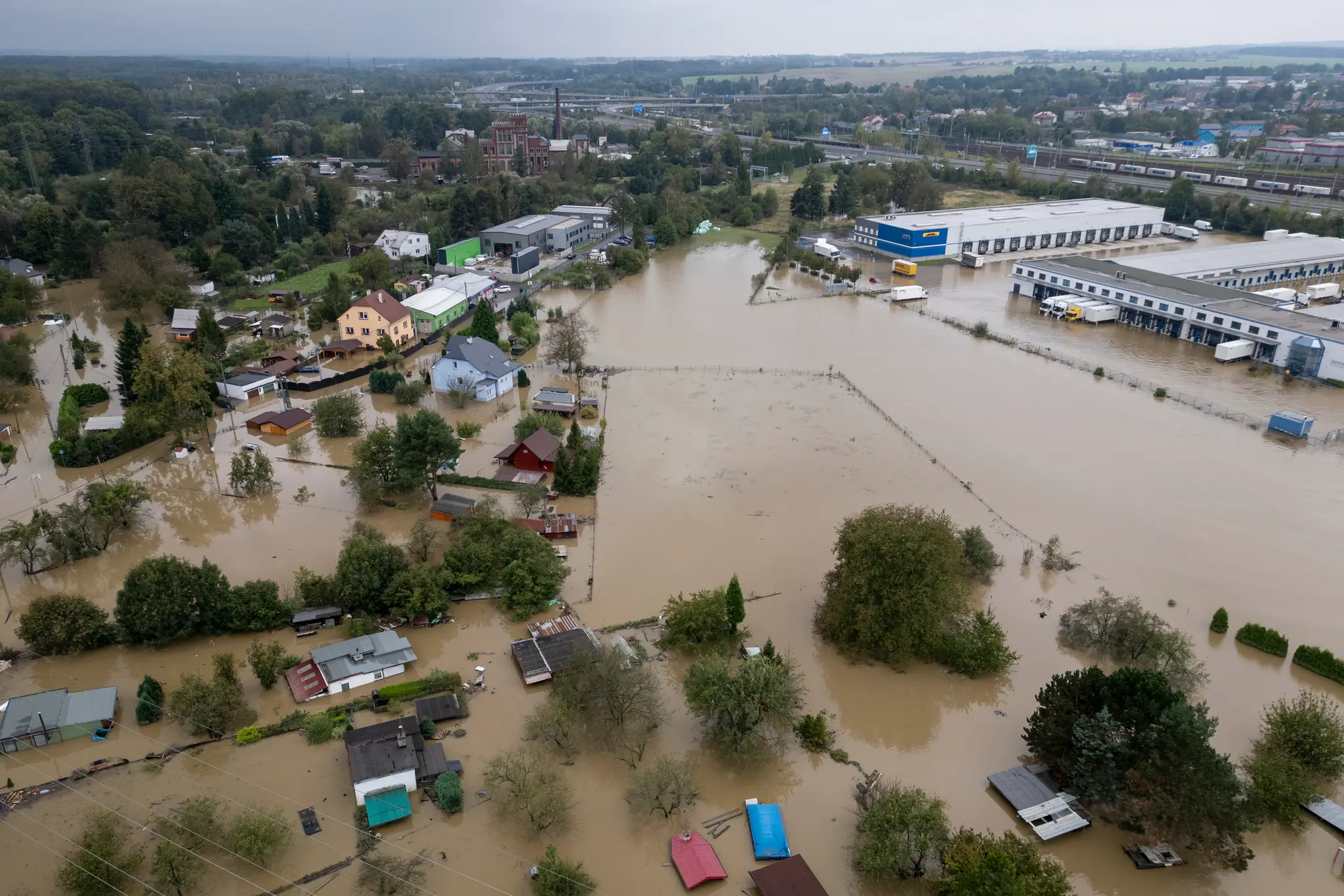 Zaplavené domy v Ostrave