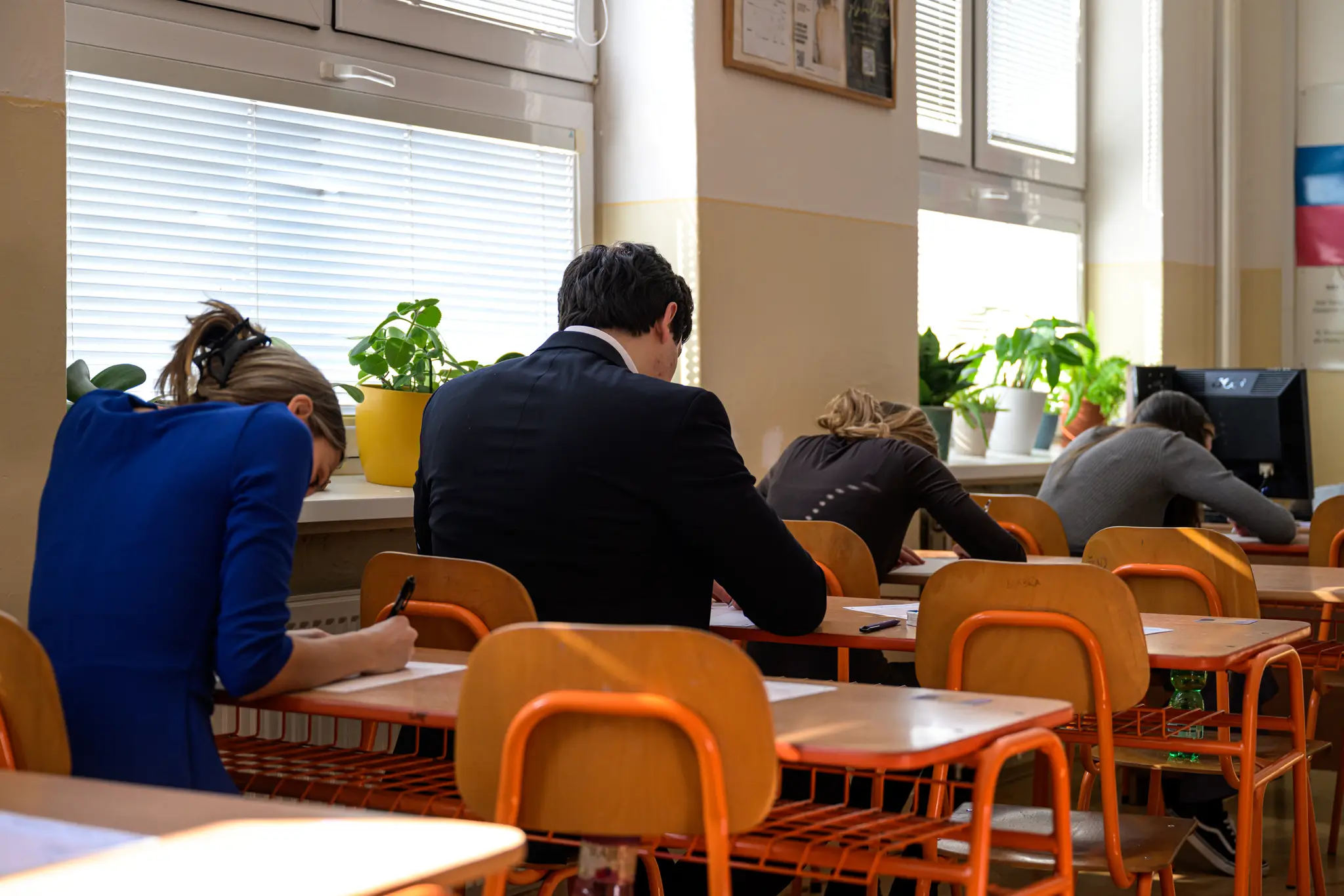 Na snímke študenti počas písomných maturít z anglického jazyka na Gymnáziu Jána Adama Raymana v Prešove.