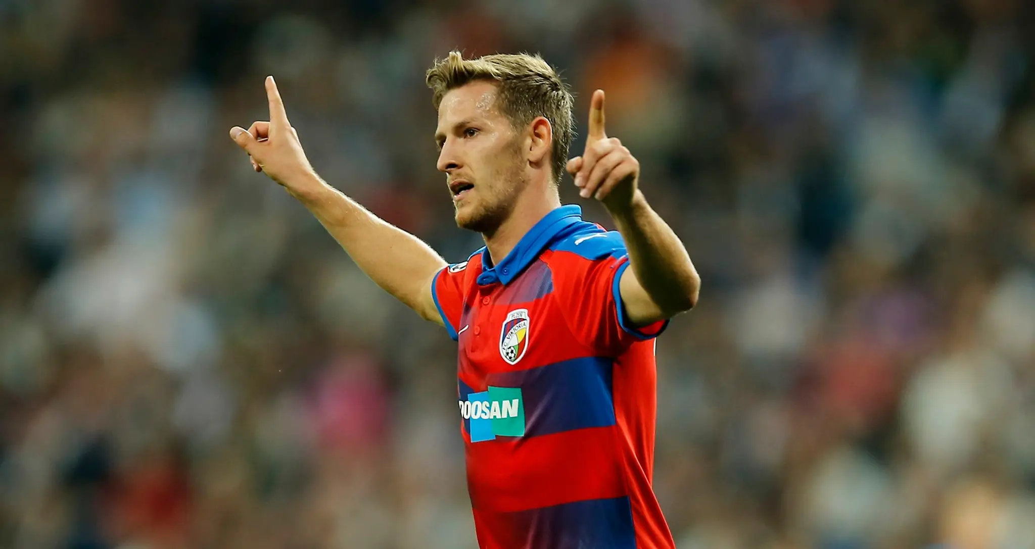 Patrik Hrošovský (Plzeň) sa raduje z gólu do siete Realu Madrid.