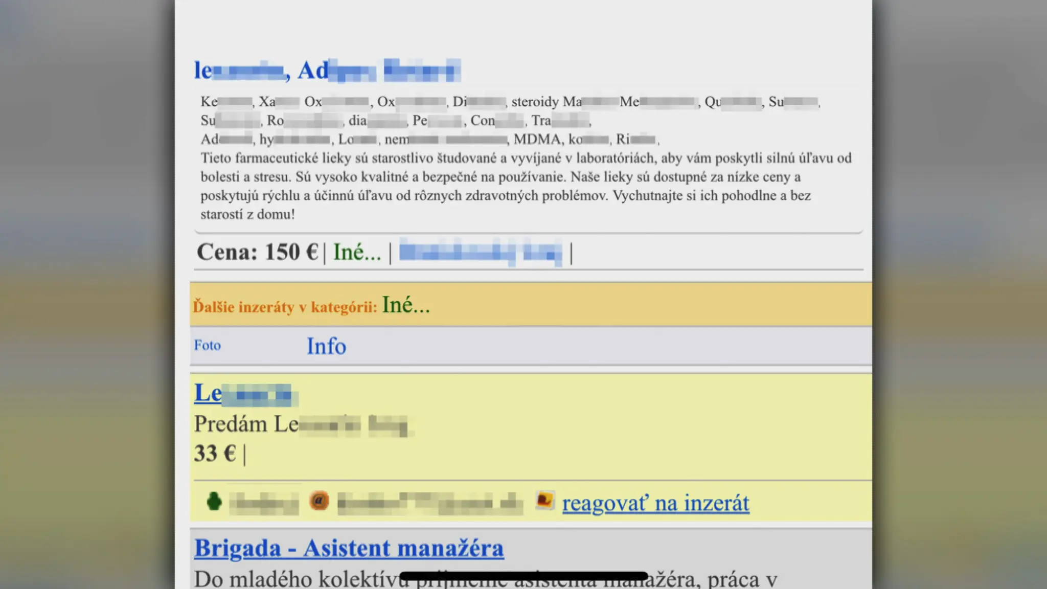 Jeden z inzerátov, v ktorom ponúkajú lieky.