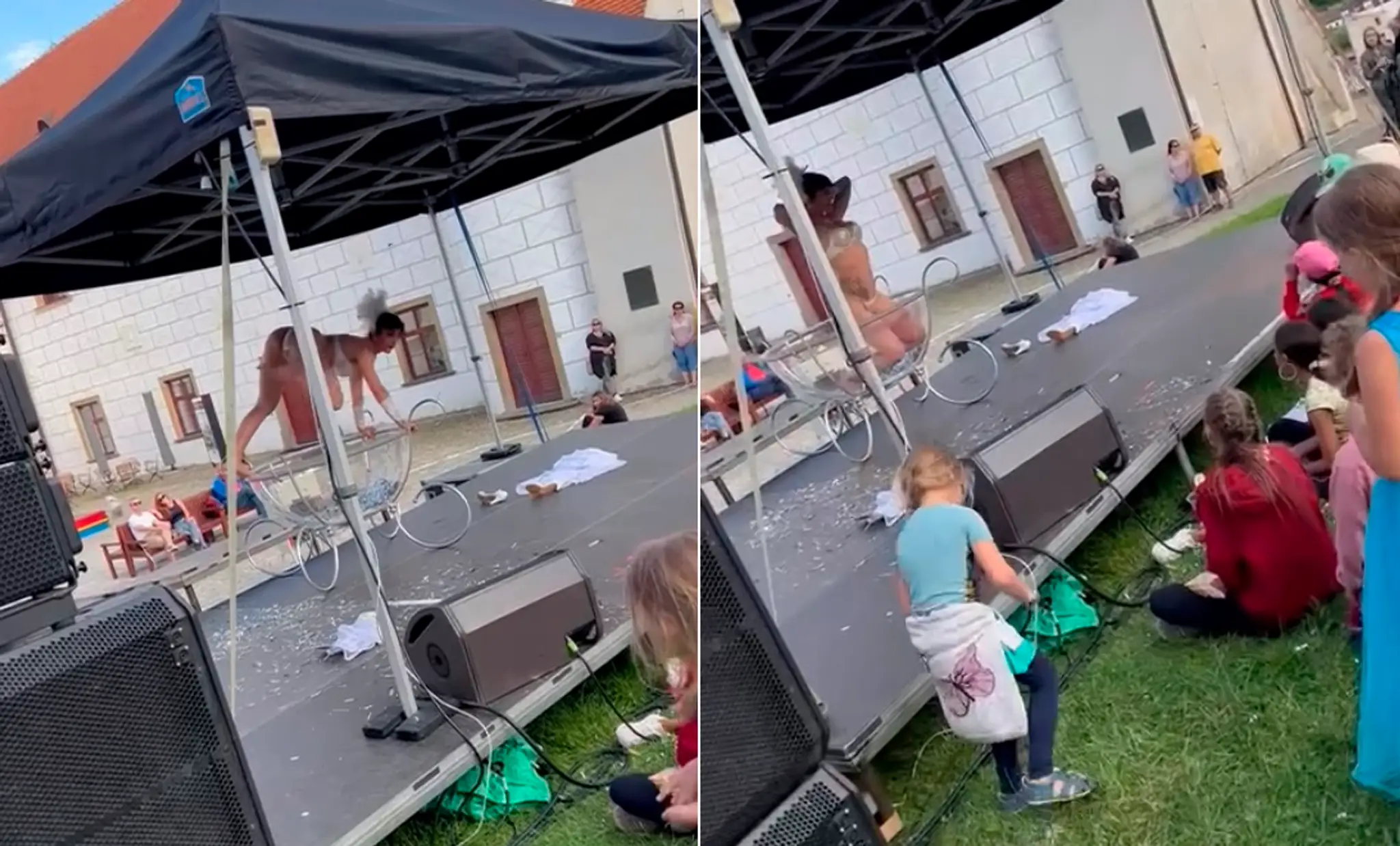 Striptérka vystupuje pred deťmi.