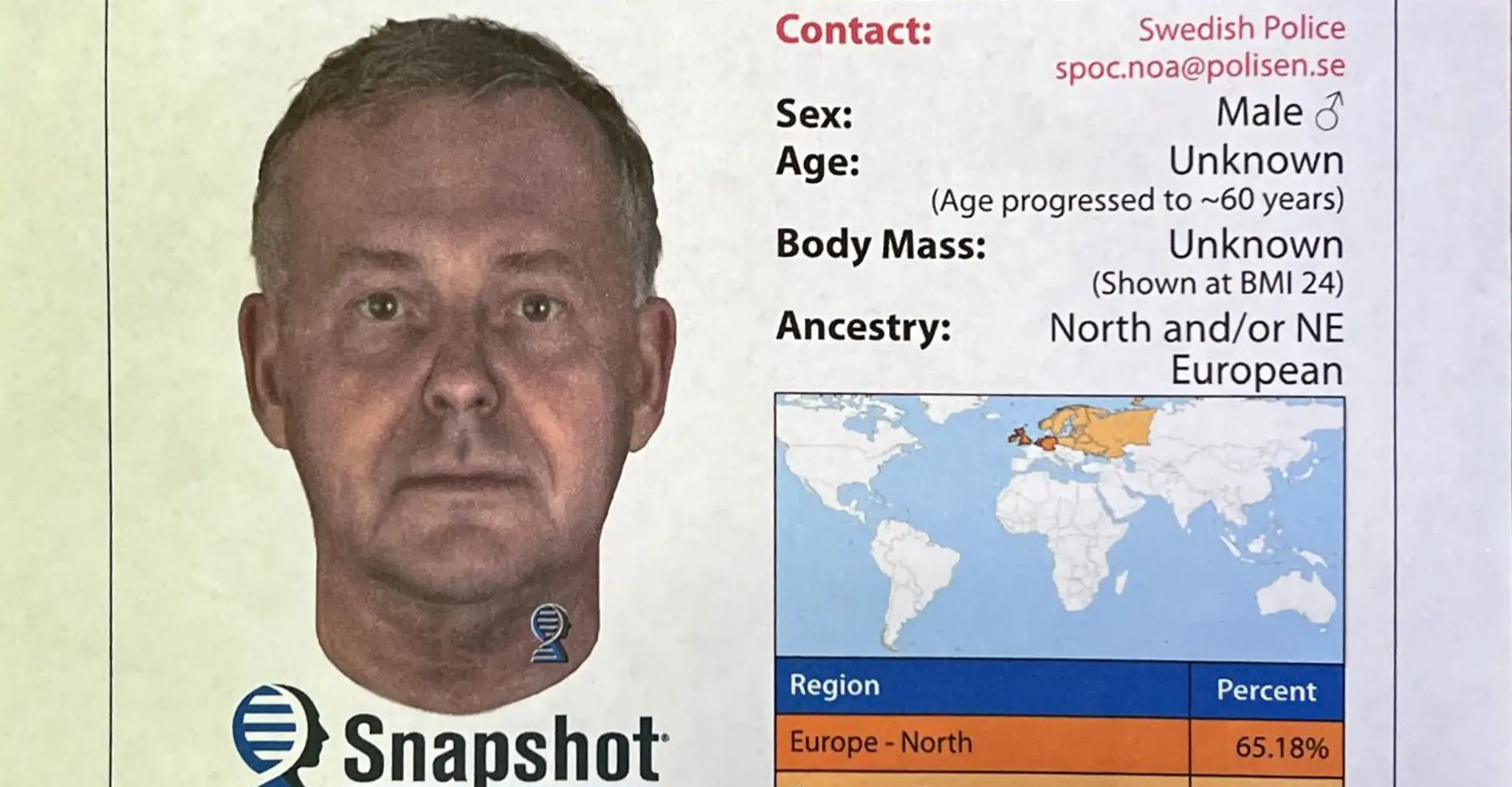 Identikit Slováka, ktorého telo bolo nájdené vo švédskom meste Boras.